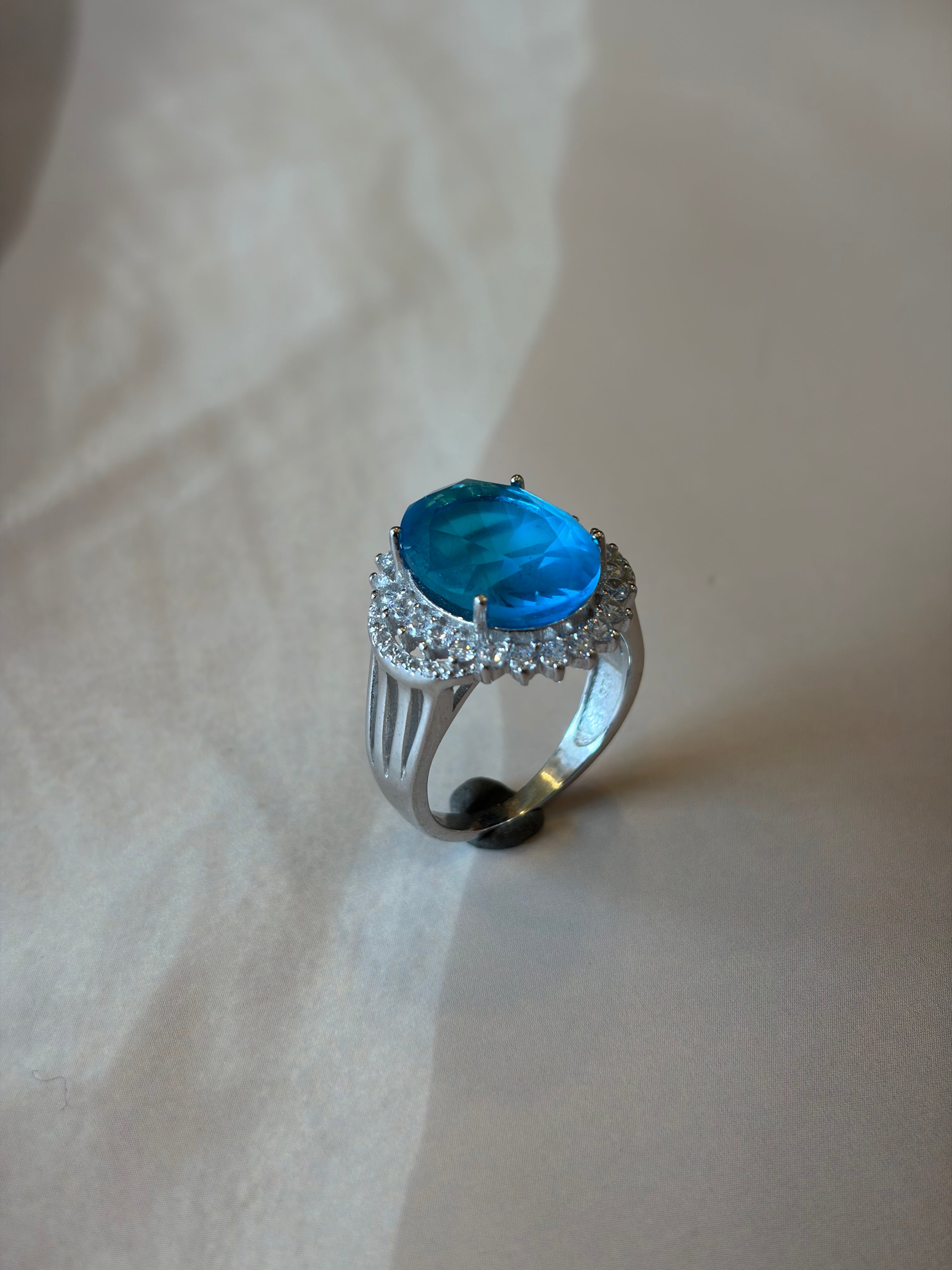 Blue Oval Ring 925 Silver