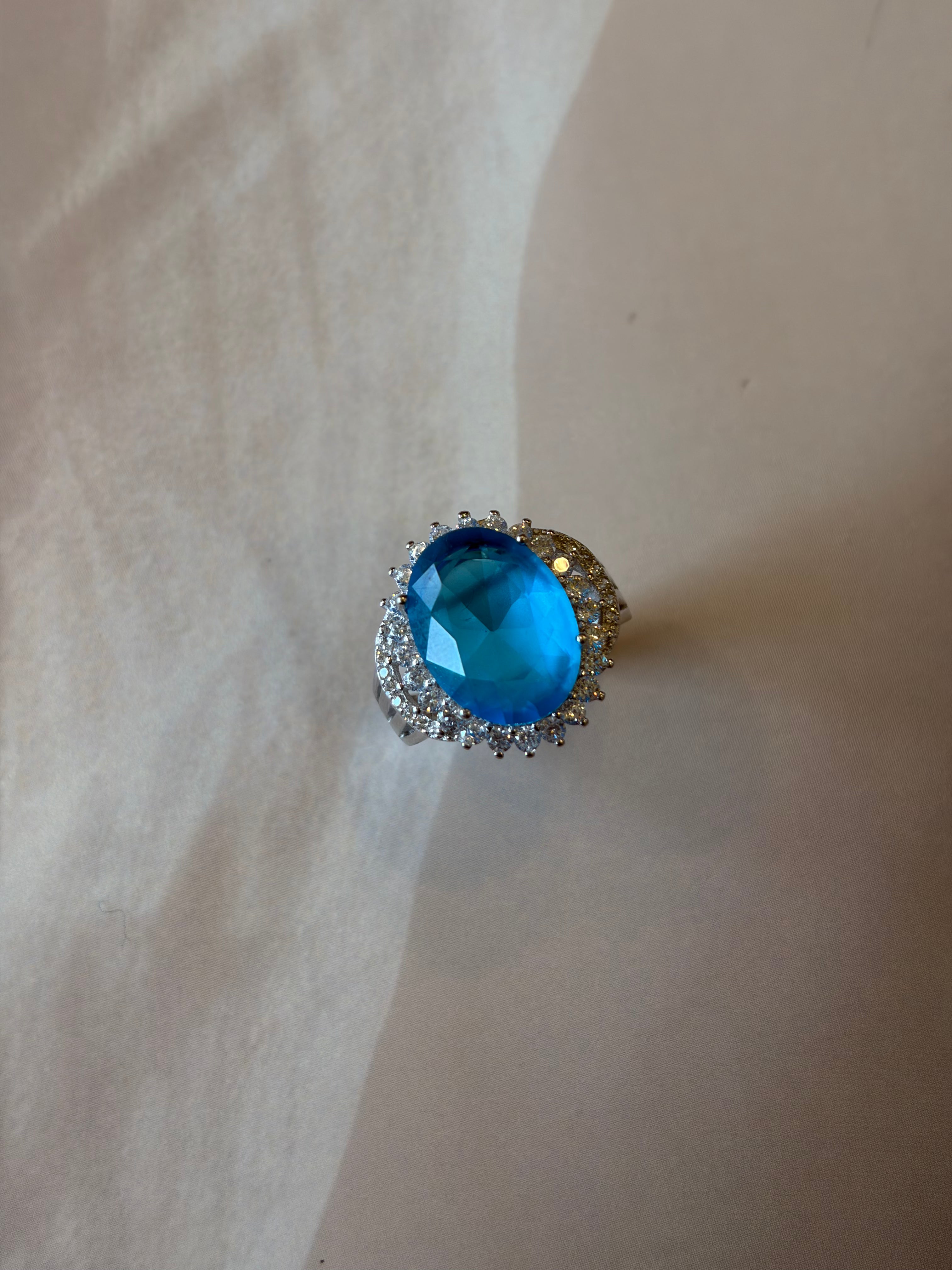 Blue Oval Ring 925 Silver