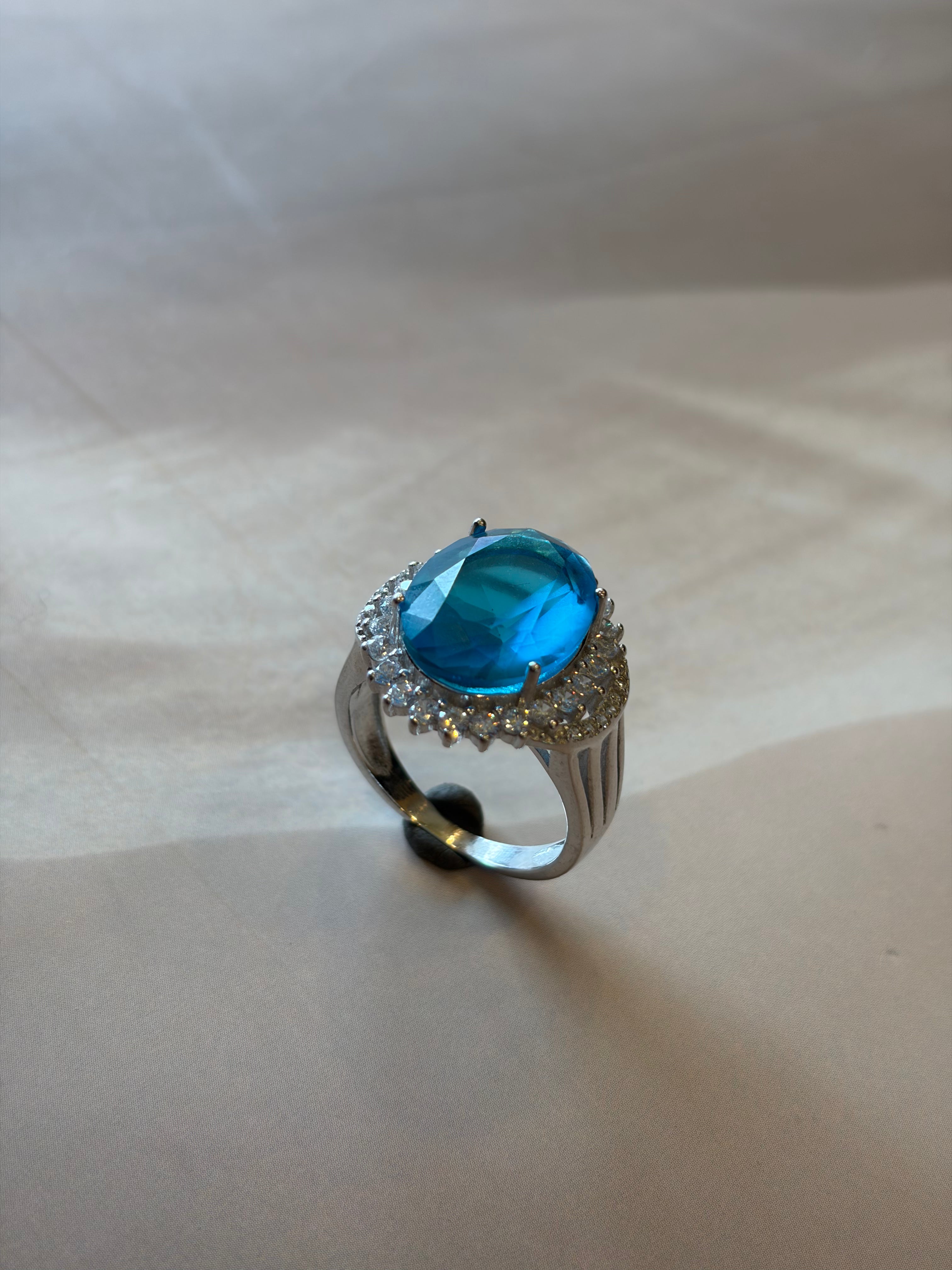 Blue Oval Ring 925 Silver