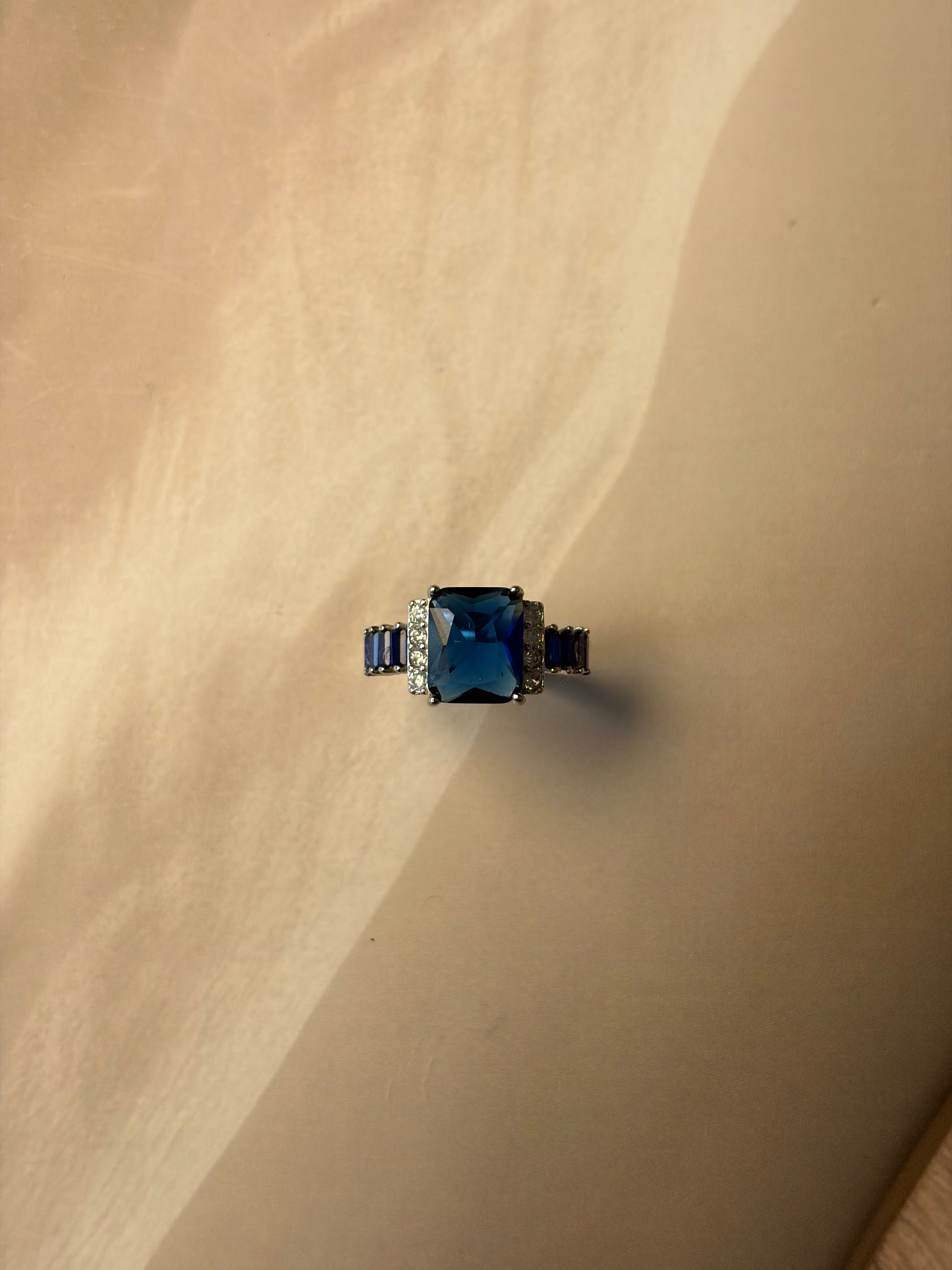 Blue Rectangle Ring 925 Silver