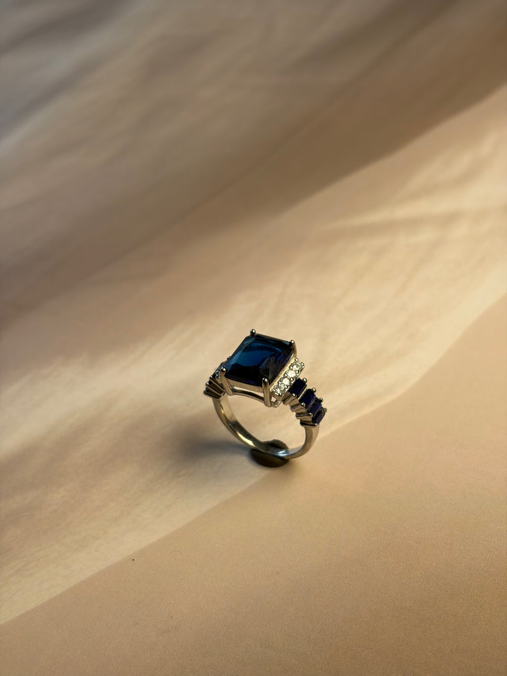Blue Rectangle Ring 925 Silver