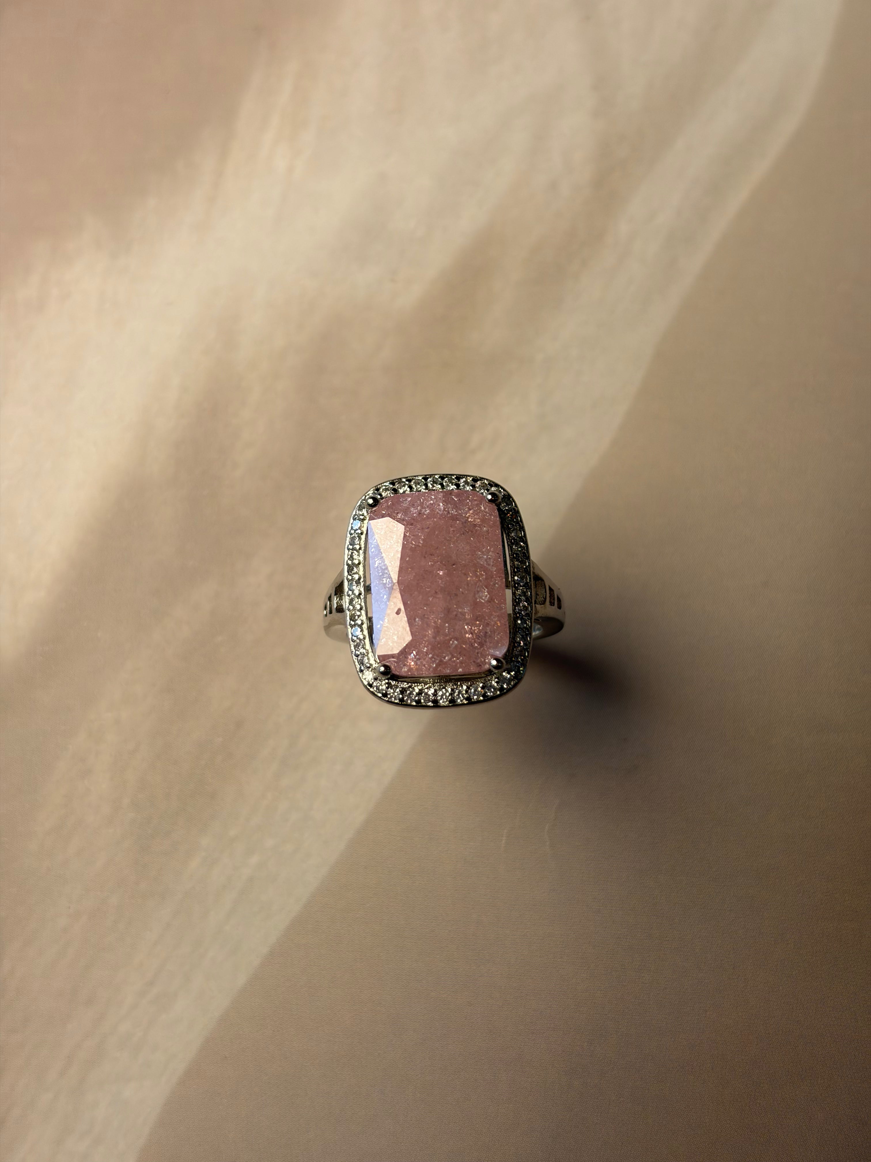 Pink Rectangle Ring 925 Silver