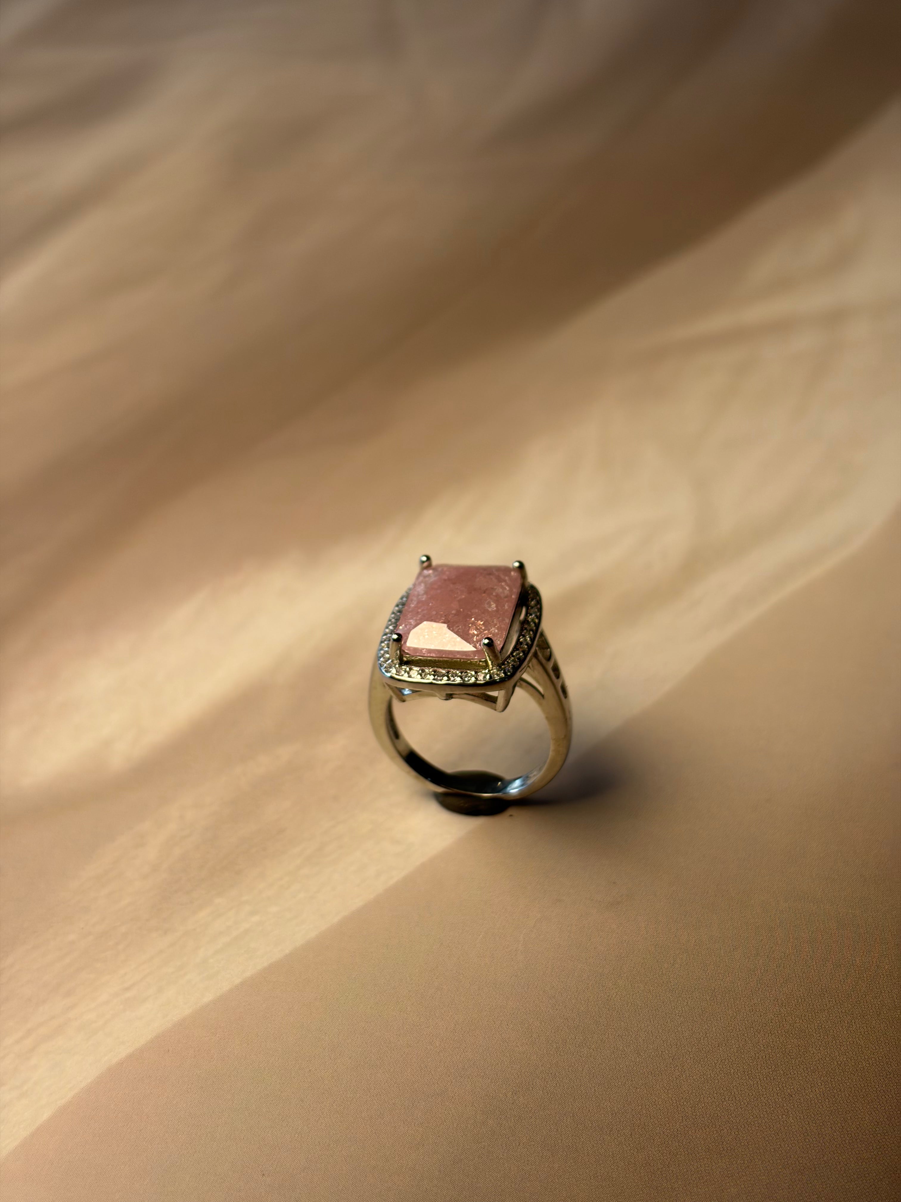 Pink Rectangle Ring 925 Silver
