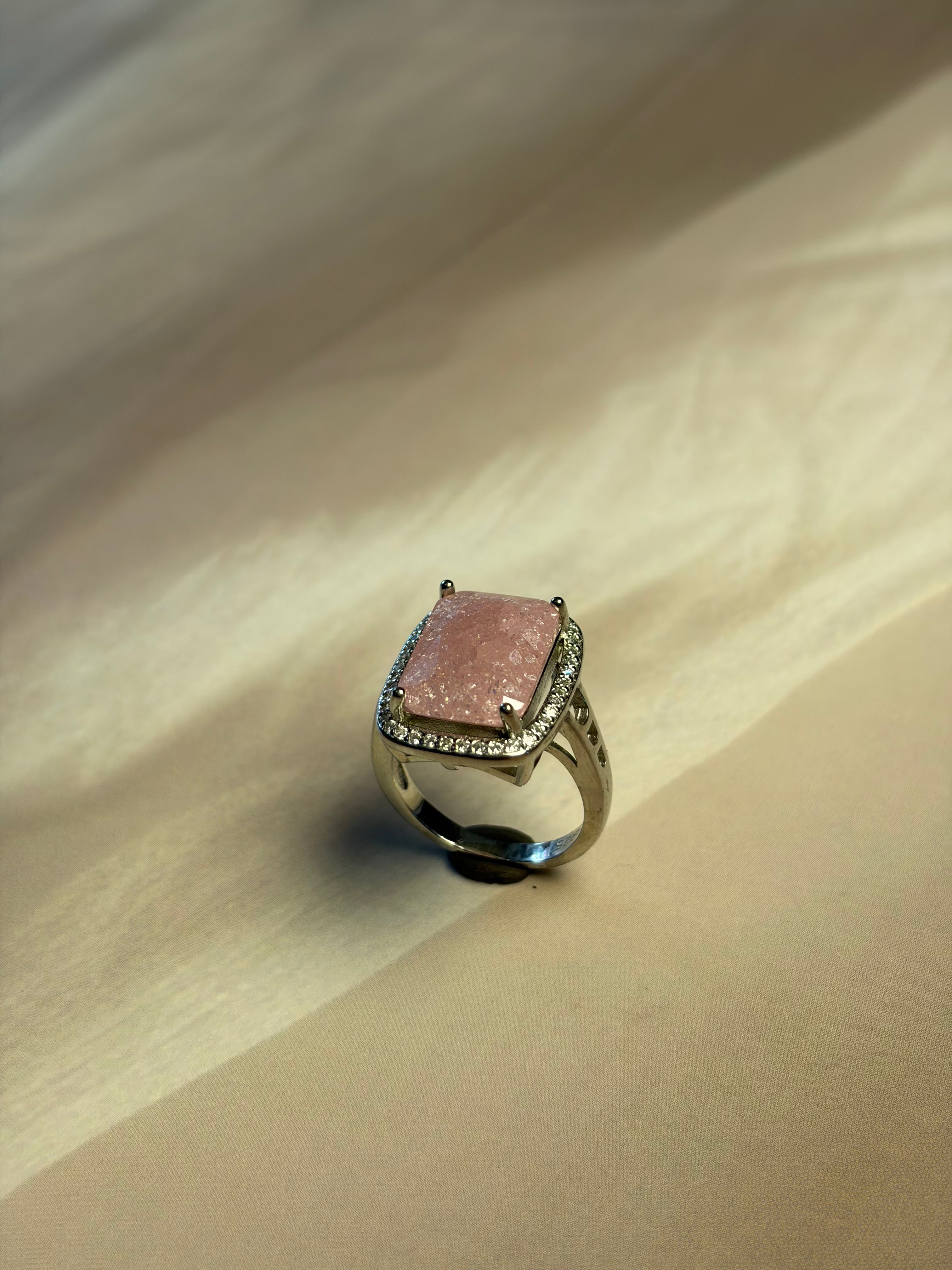Pink Rectangle Ring 925 Silver