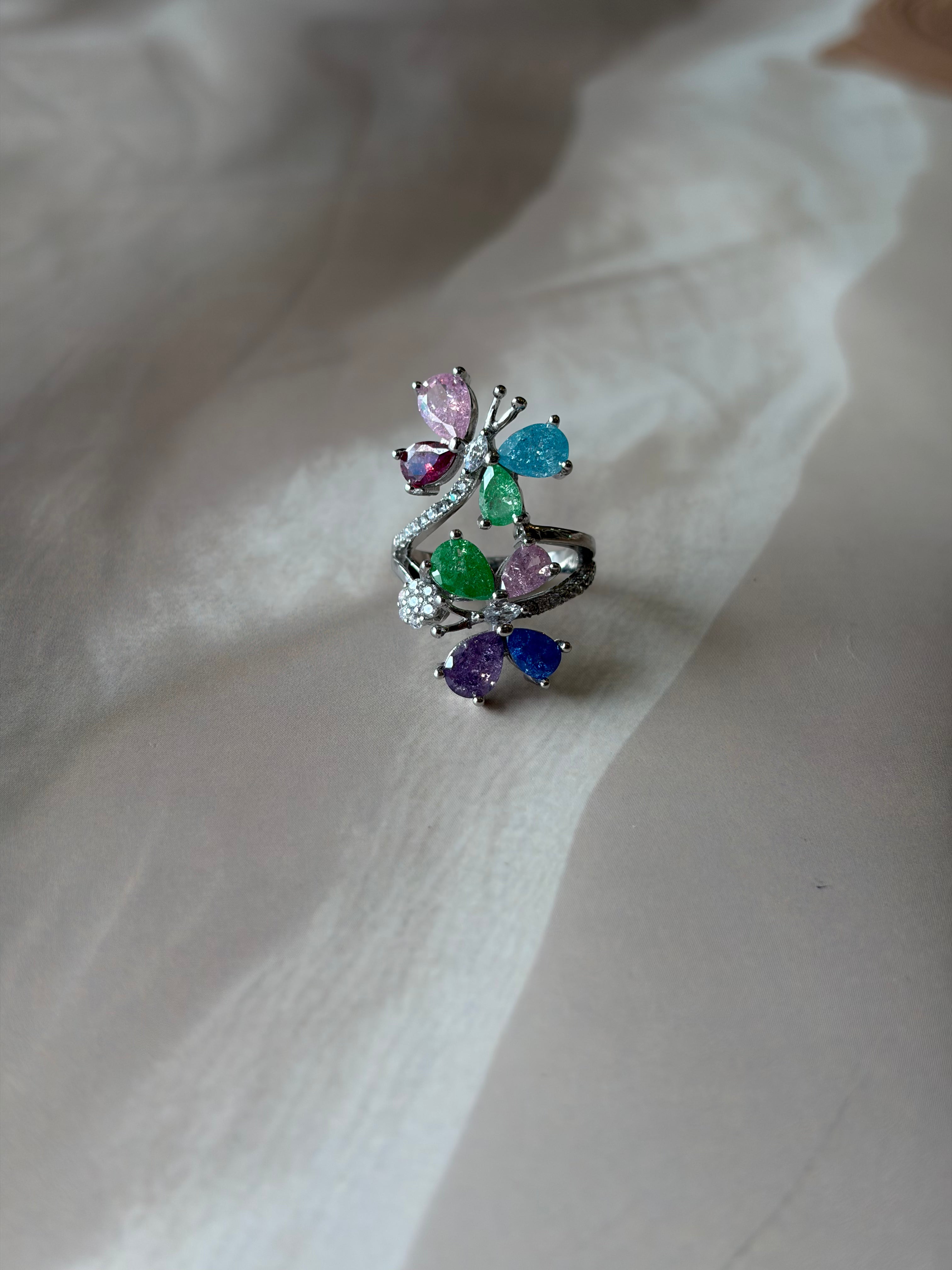 Butterfly Garden 925 Silver Statement Ring