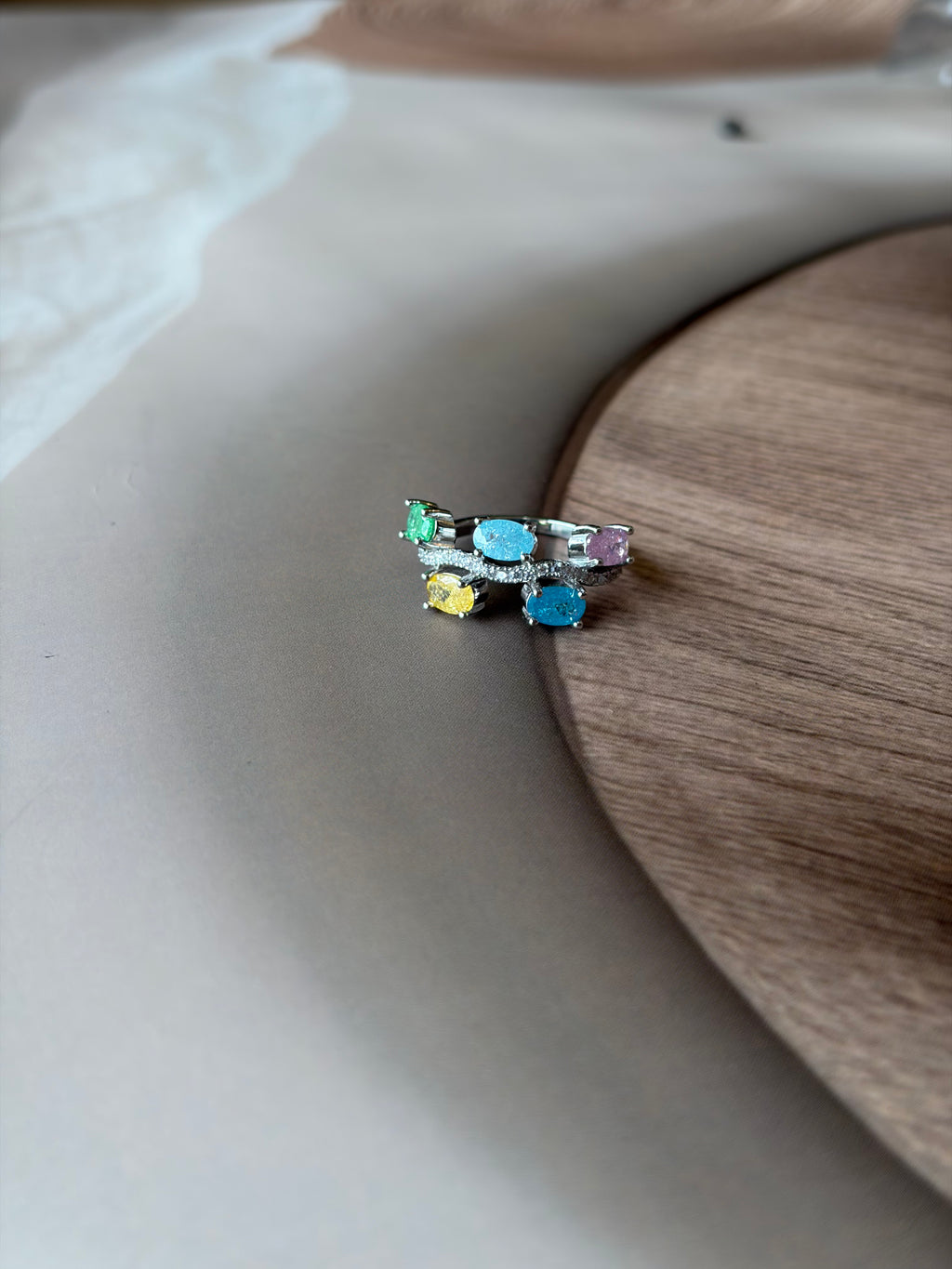 Aurora 925 Silver Multicolour Gemstone Ring