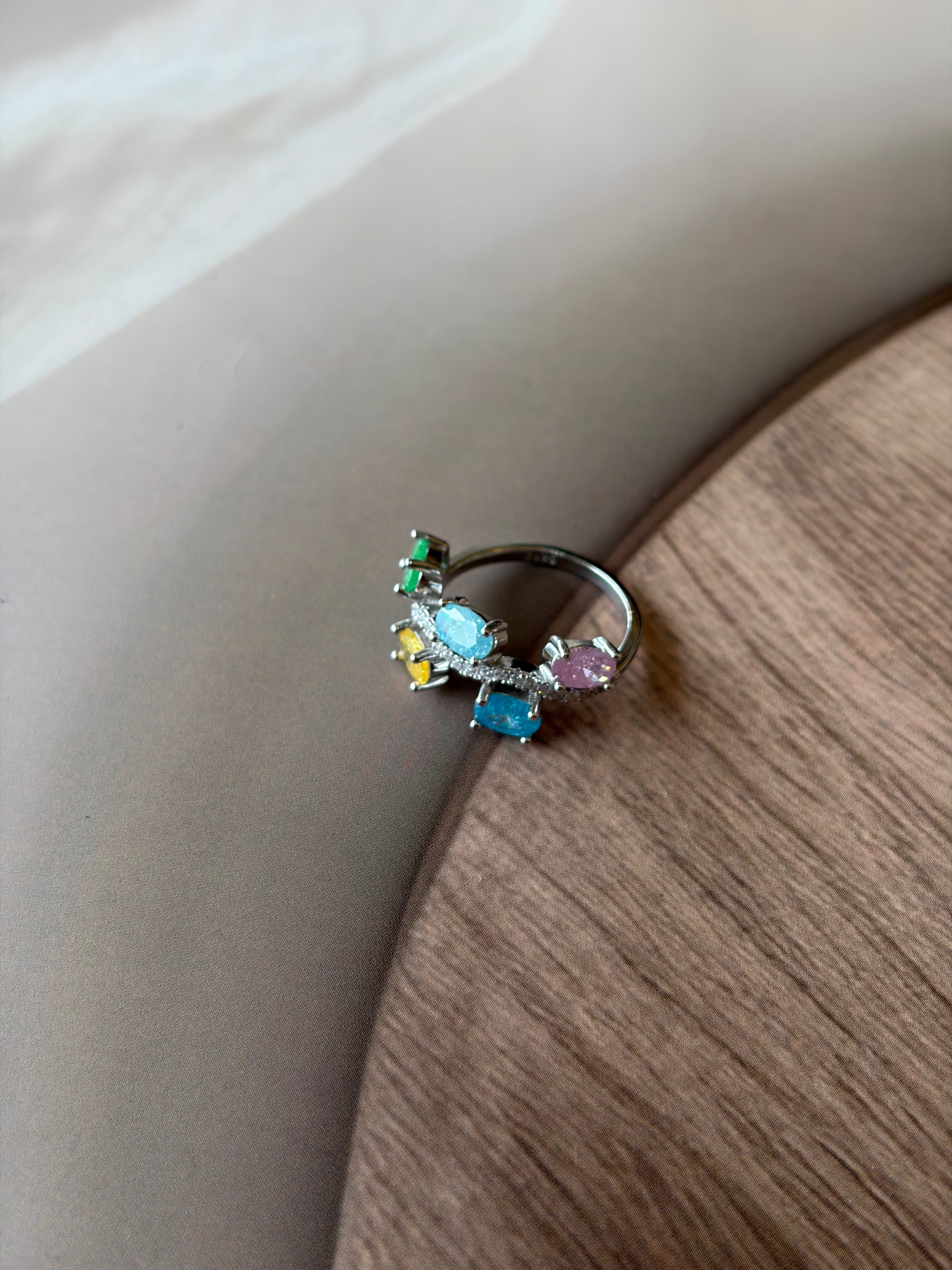 Aurora 925 Silver Multicolour Gemstone Ring