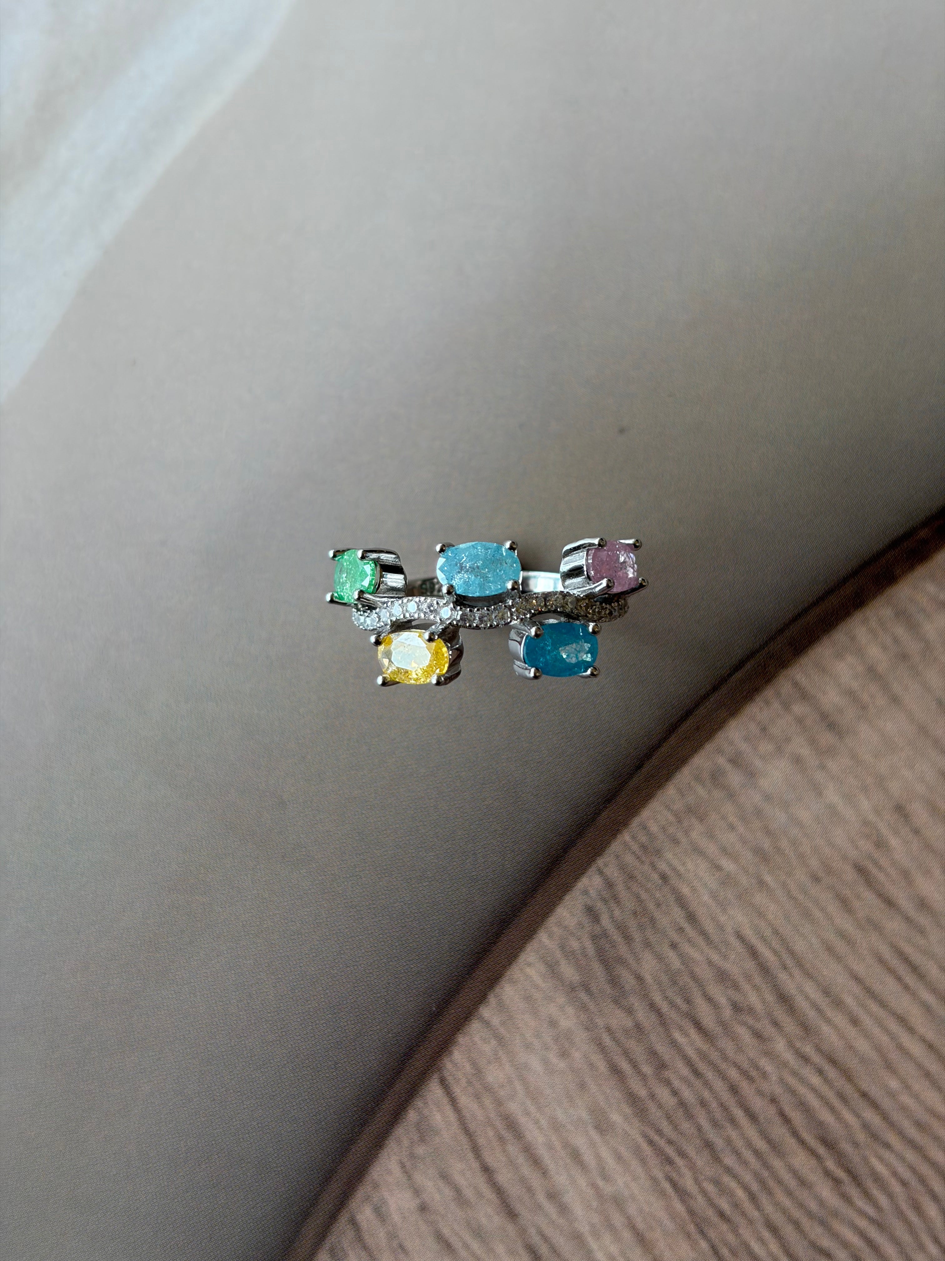 Aurora 925 Silver Multicolour Gemstone Ring