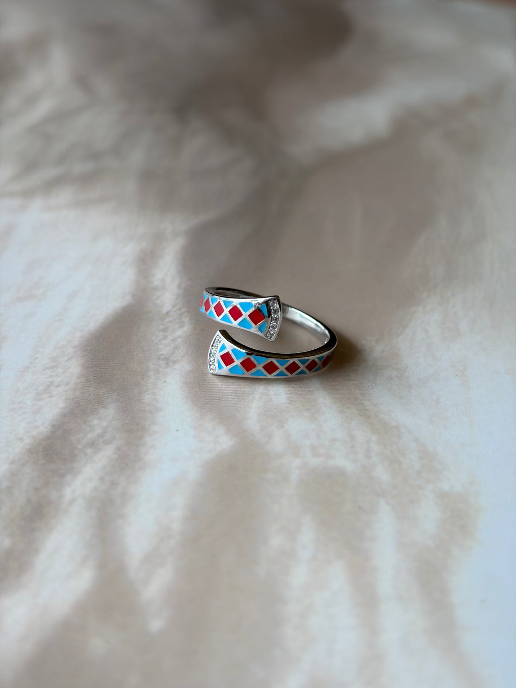 Mosaic 925 Silver Enamel Open Ring