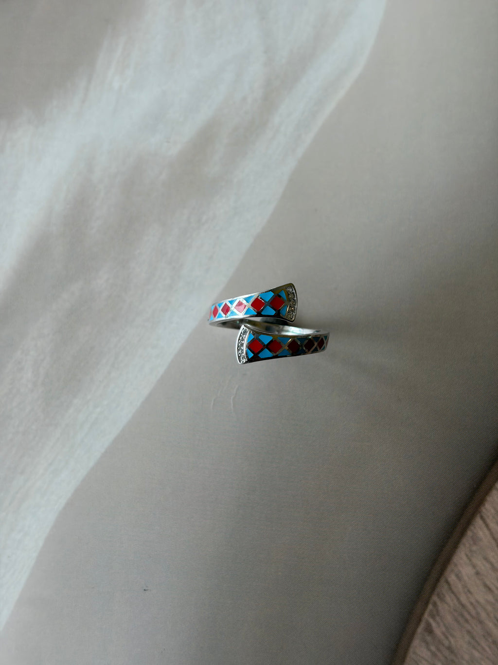 Mosaic 925 Silver Enamel Open Ring
