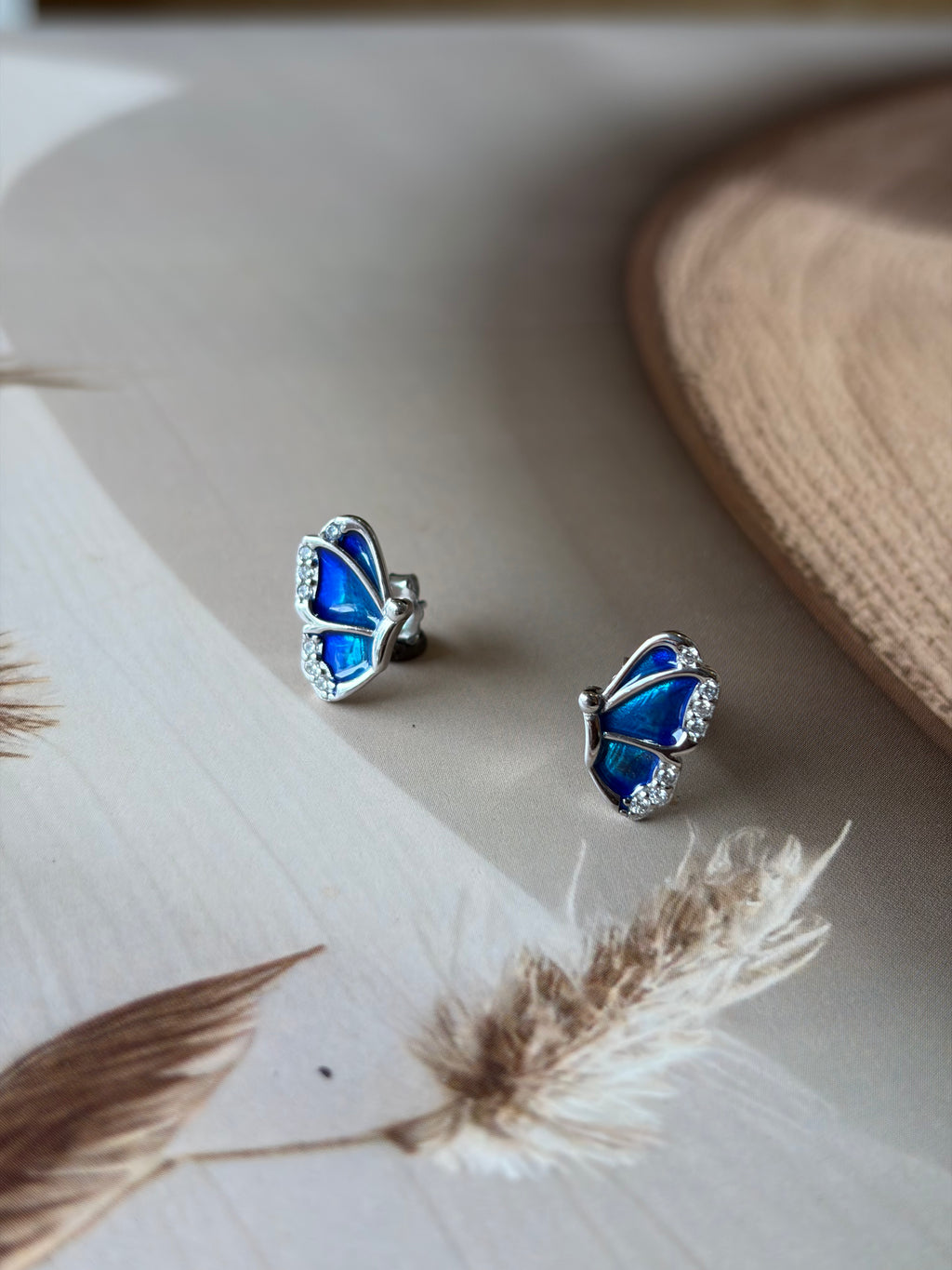 Aurelia 925 Silver Blue Enamel Butterfly Stud Earrings
