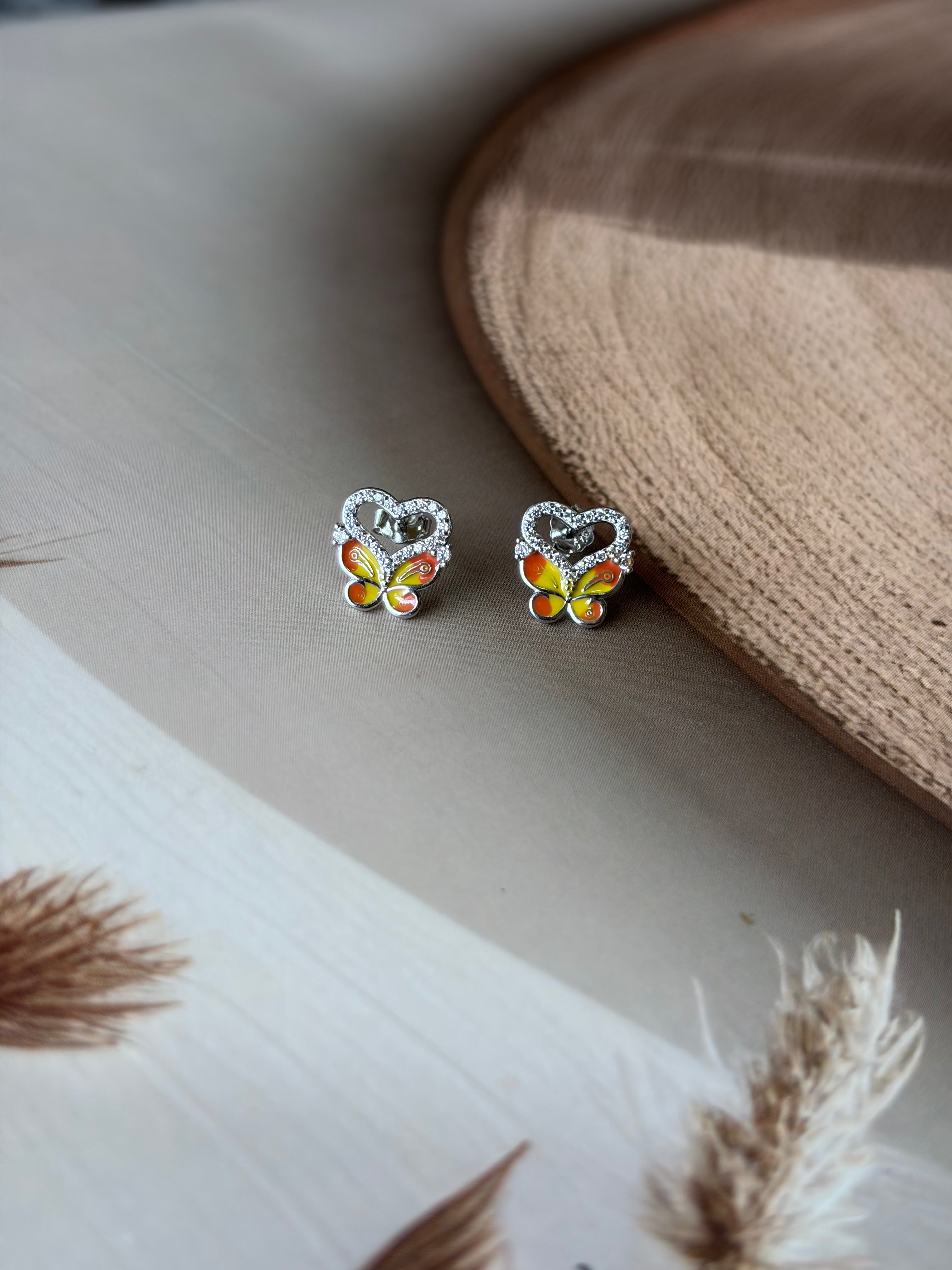 Anaya 925 Silver Orange & Yellow Enamel Butterfly Stud Earrings