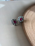 Aarohi 925 Silver Ruby-Tone Teardrop Stud Earrings