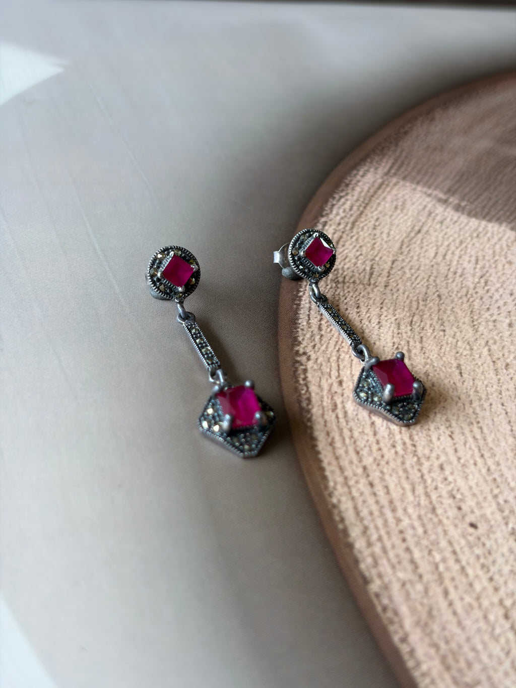 Ruhani Ruby-Tone Geometric Drop Earrings