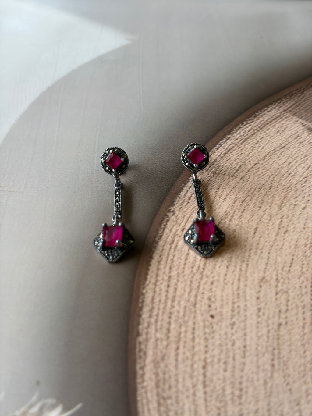 Ruhani Ruby-Tone Geometric Drop Earrings