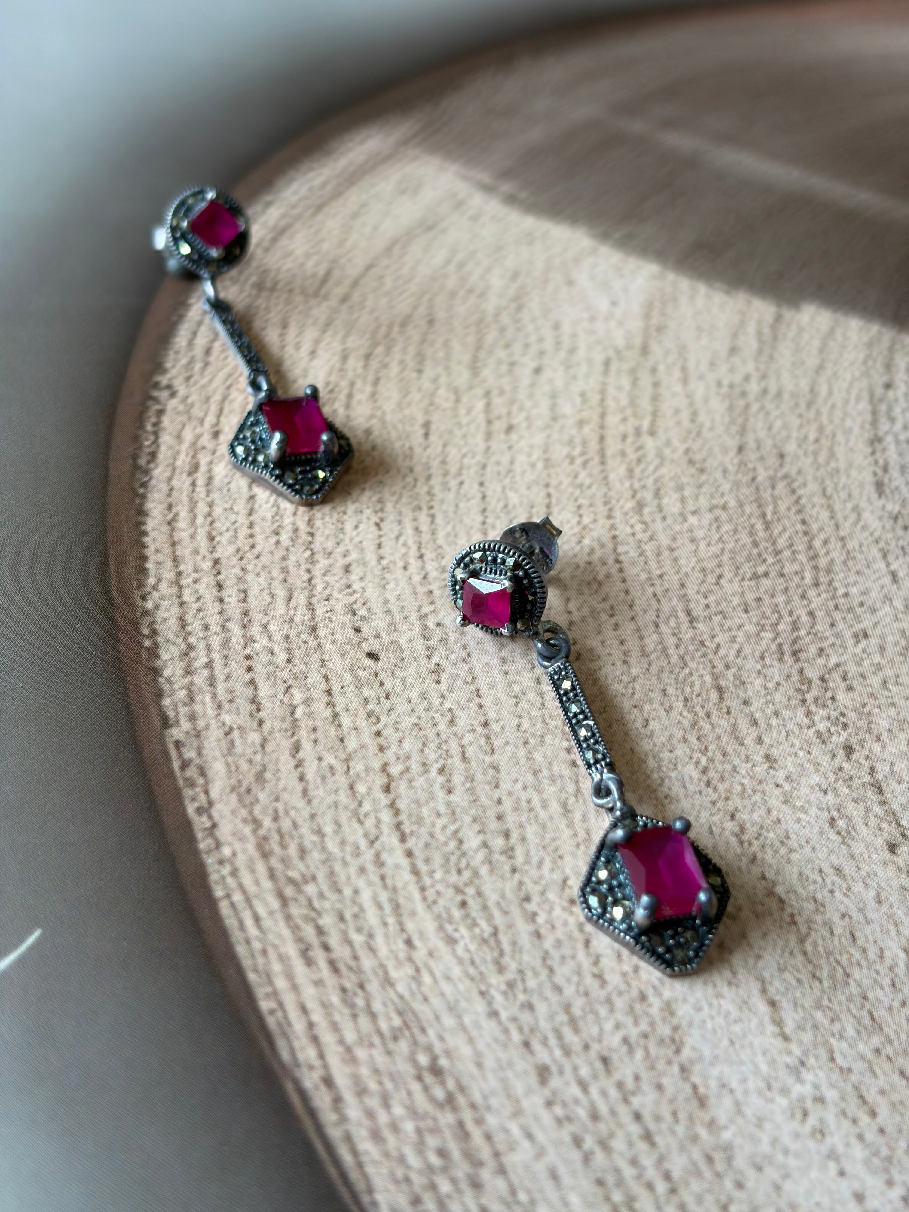 Ruhani Ruby-Tone Geometric Drop Earrings