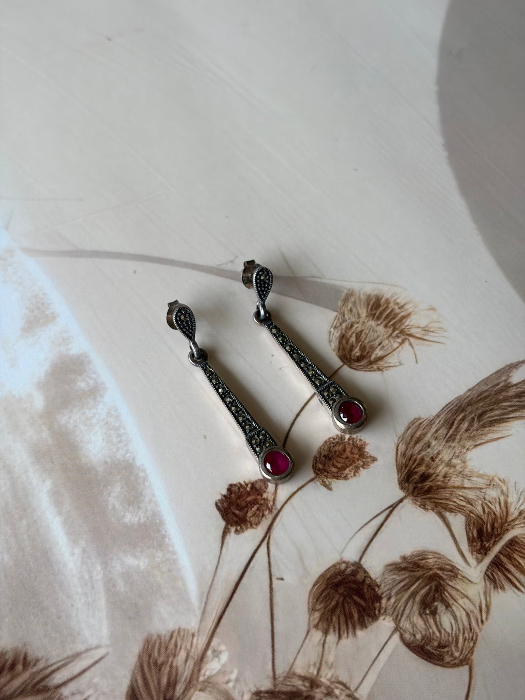 Suhana 925 Silver Ruby Long Drop Earrings