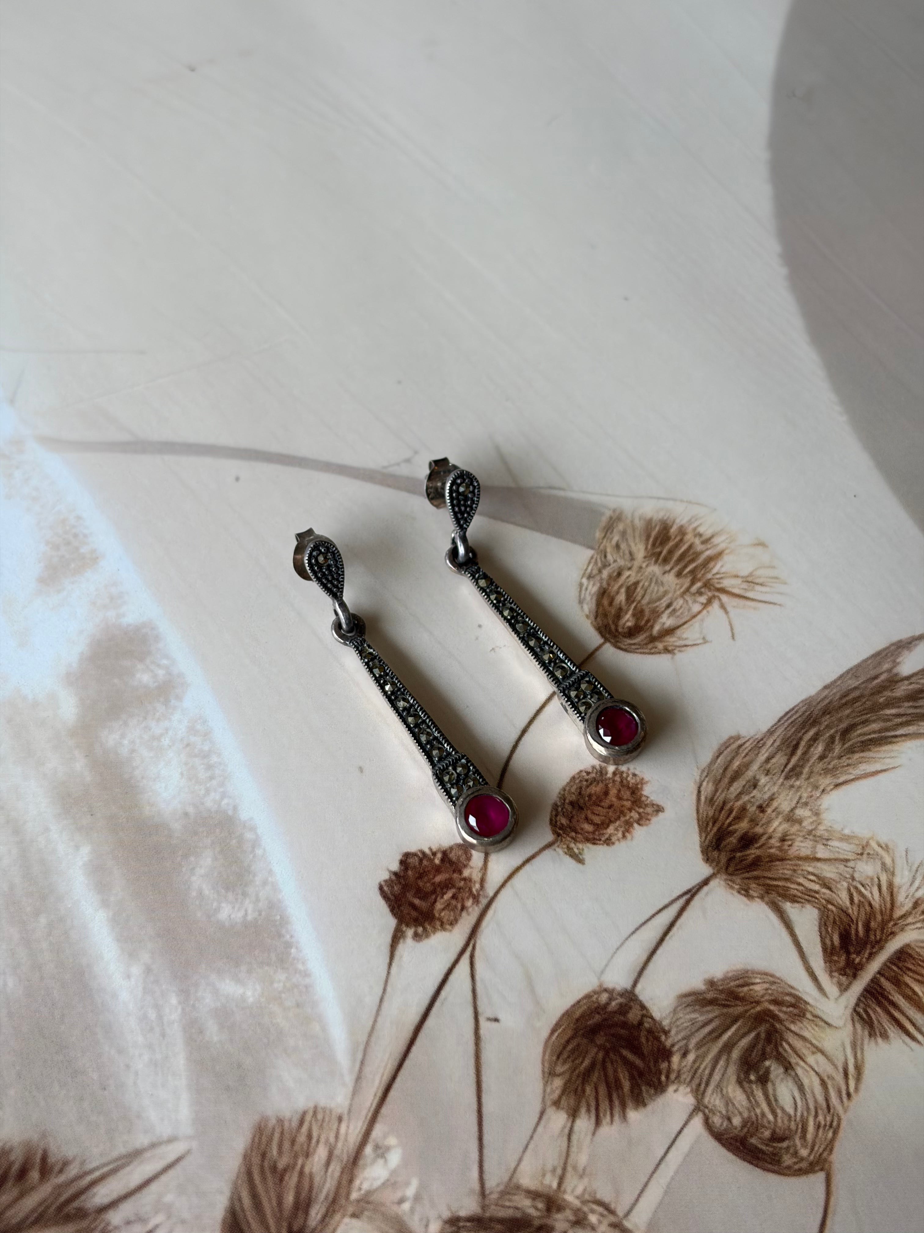 Suhana 925 Silver Ruby Long Drop Earrings