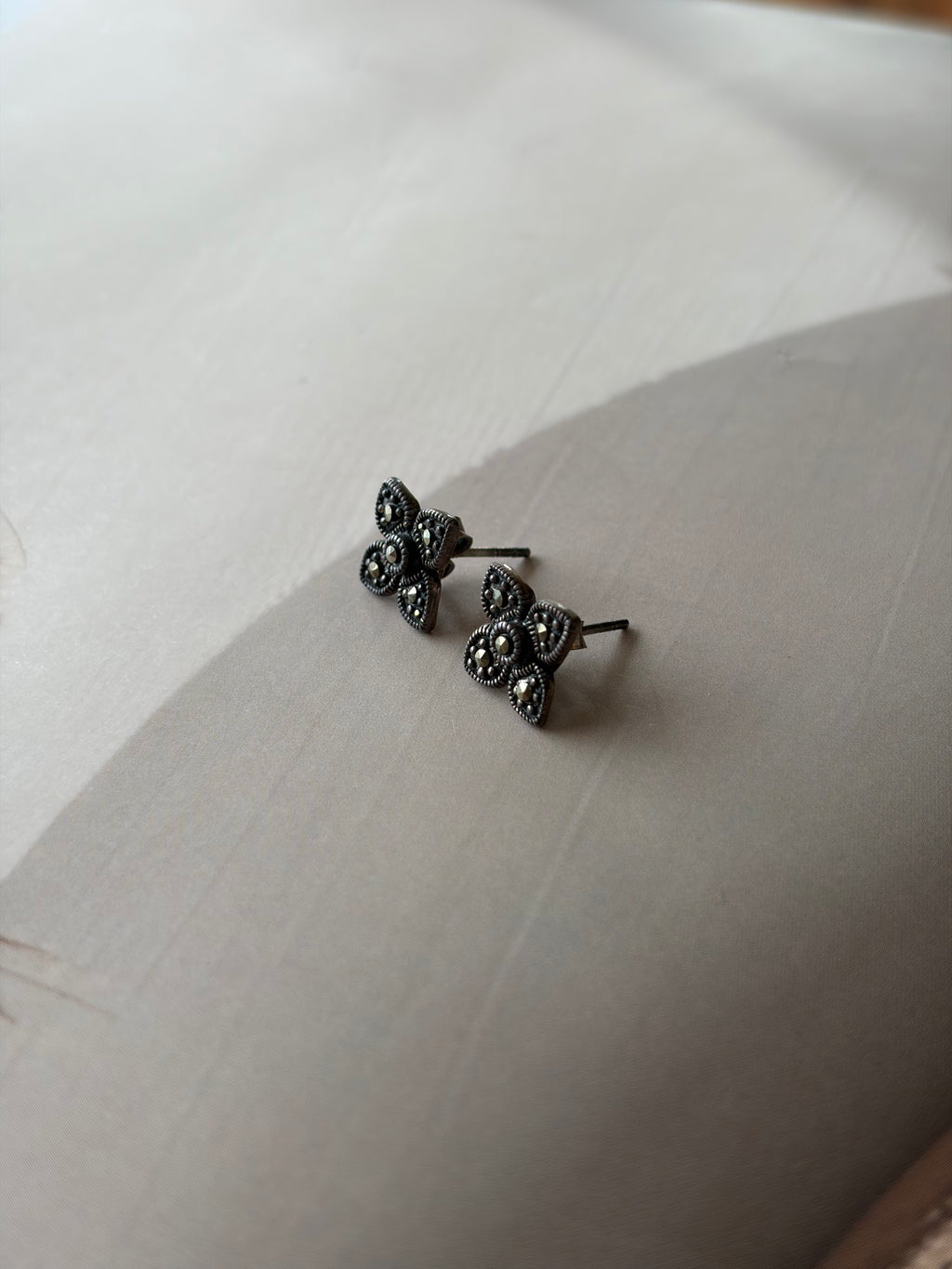 Maira 925 Silver Oxidised Floral Stud Earrings