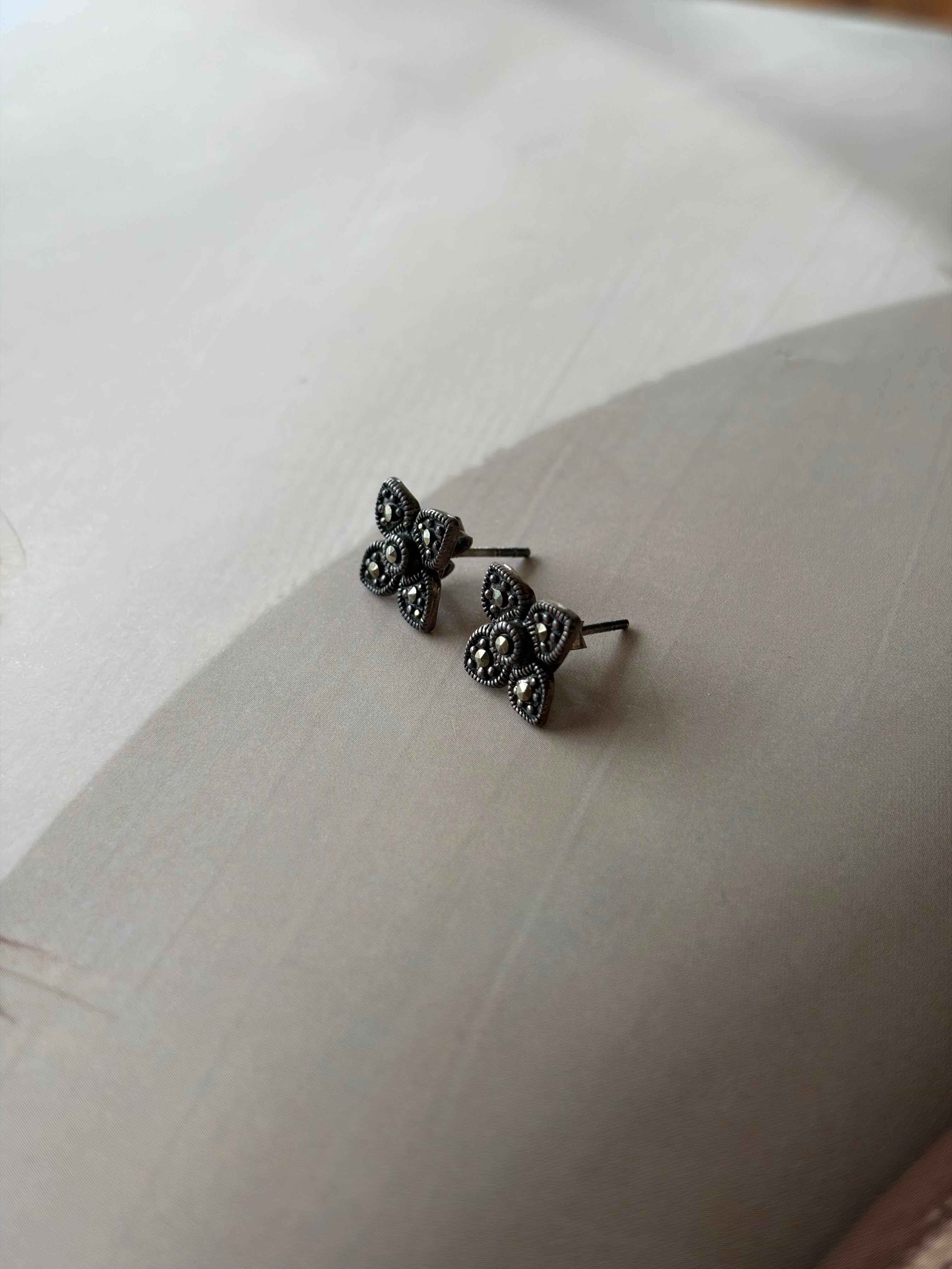 Maira 925 Silver Oxidised Floral Stud Earrings