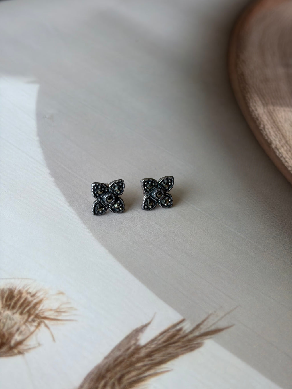 Maira 925 Silver Oxidised Floral Stud Earrings