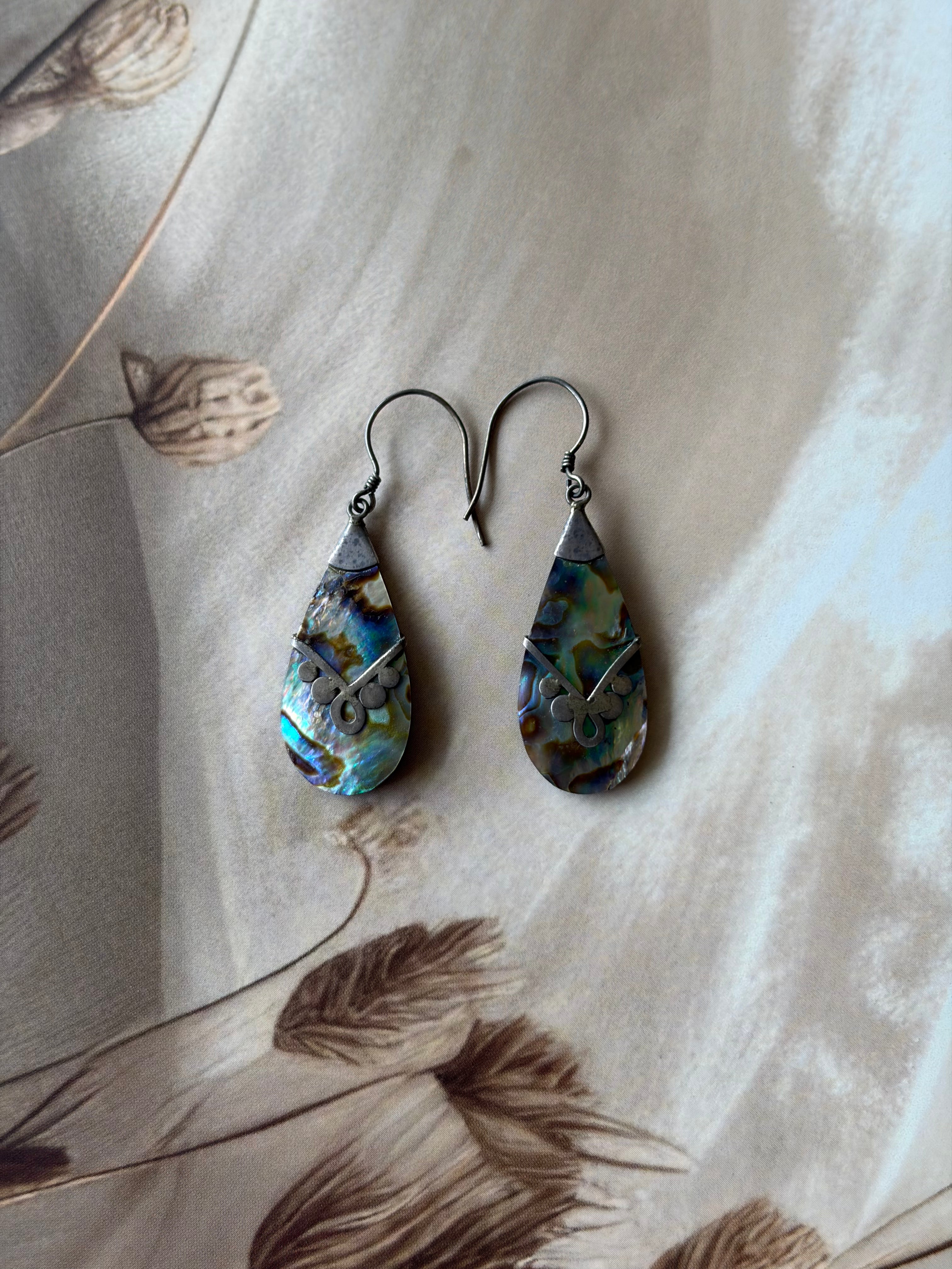 Aarohi 925 Silver Abalone Shell Teardrop Earrings