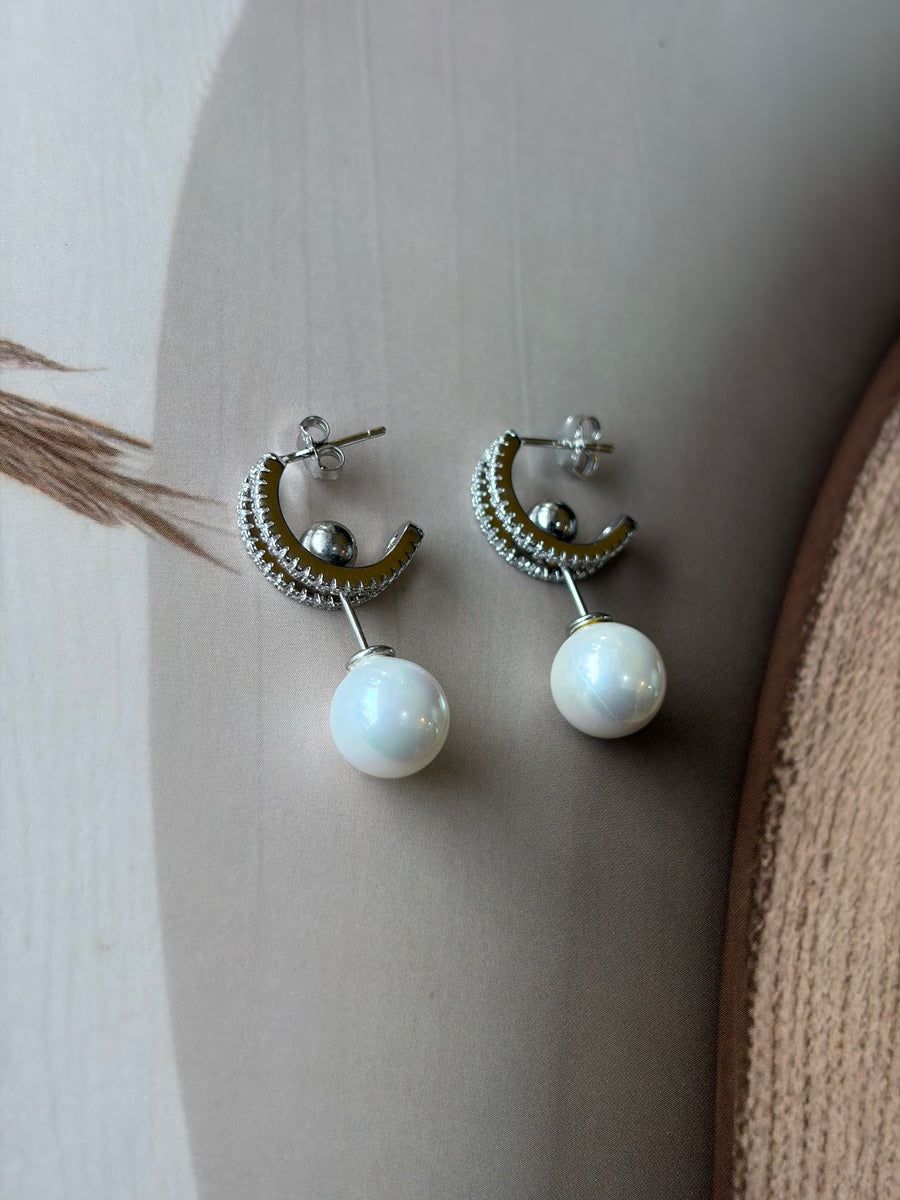 Riya 925 Silver Pearl Convertible Hoop Earrings