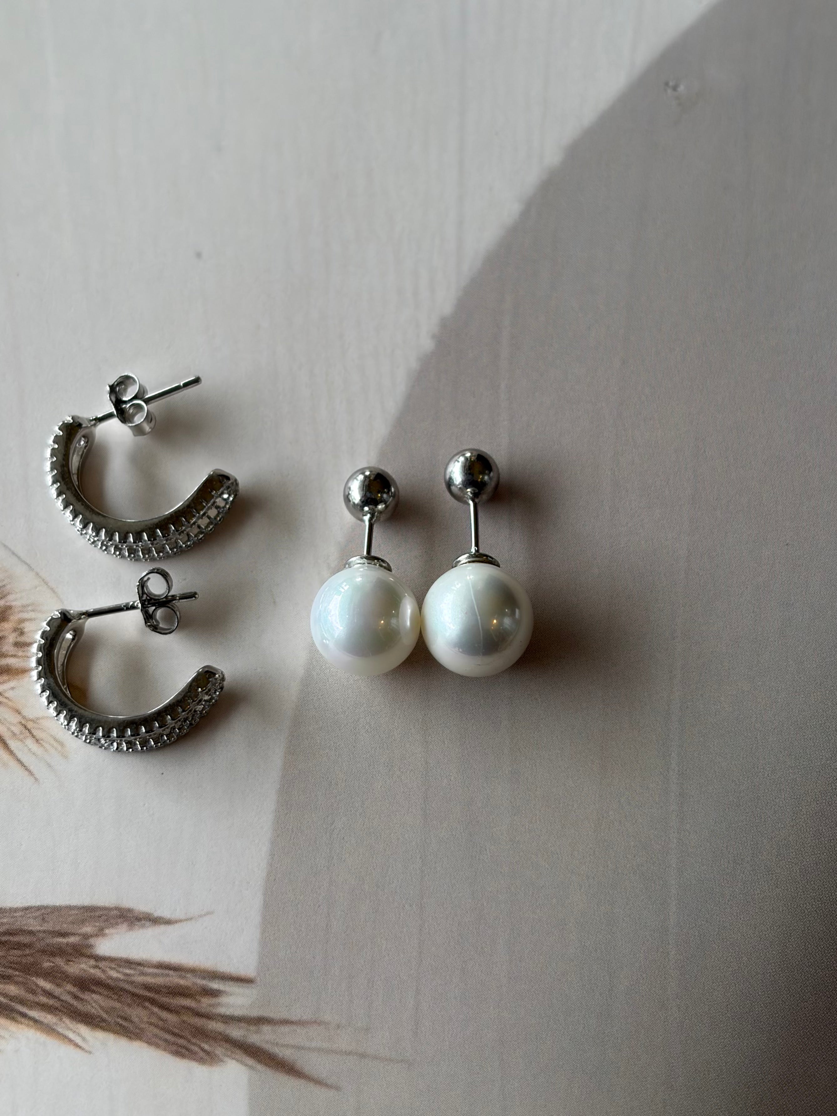 Riya 925 Silver Pearl Convertible Hoop Earrings