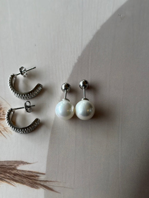 Riya 925 Silver Pearl Convertible Hoop Earrings