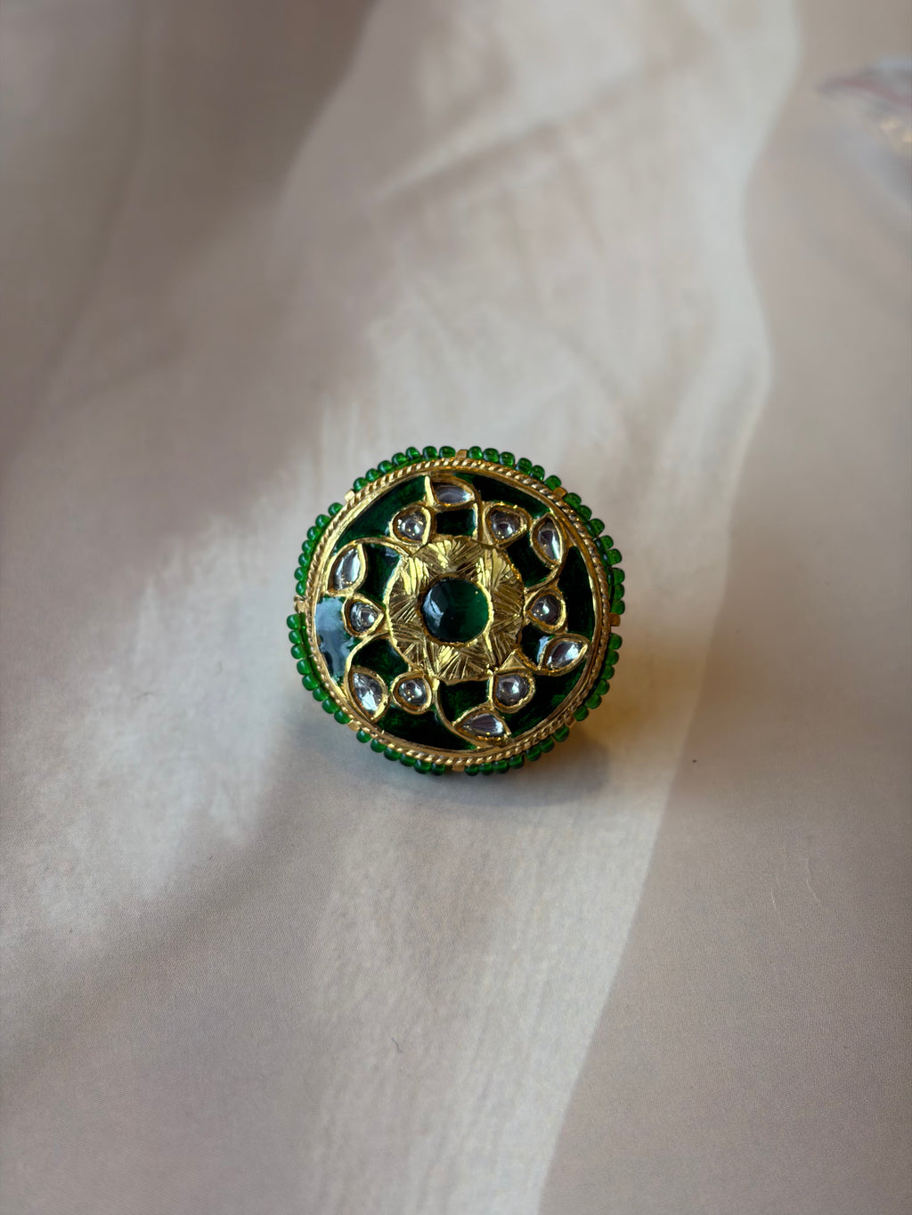Green Meenakari Kundan Gold Plated Rakhadi