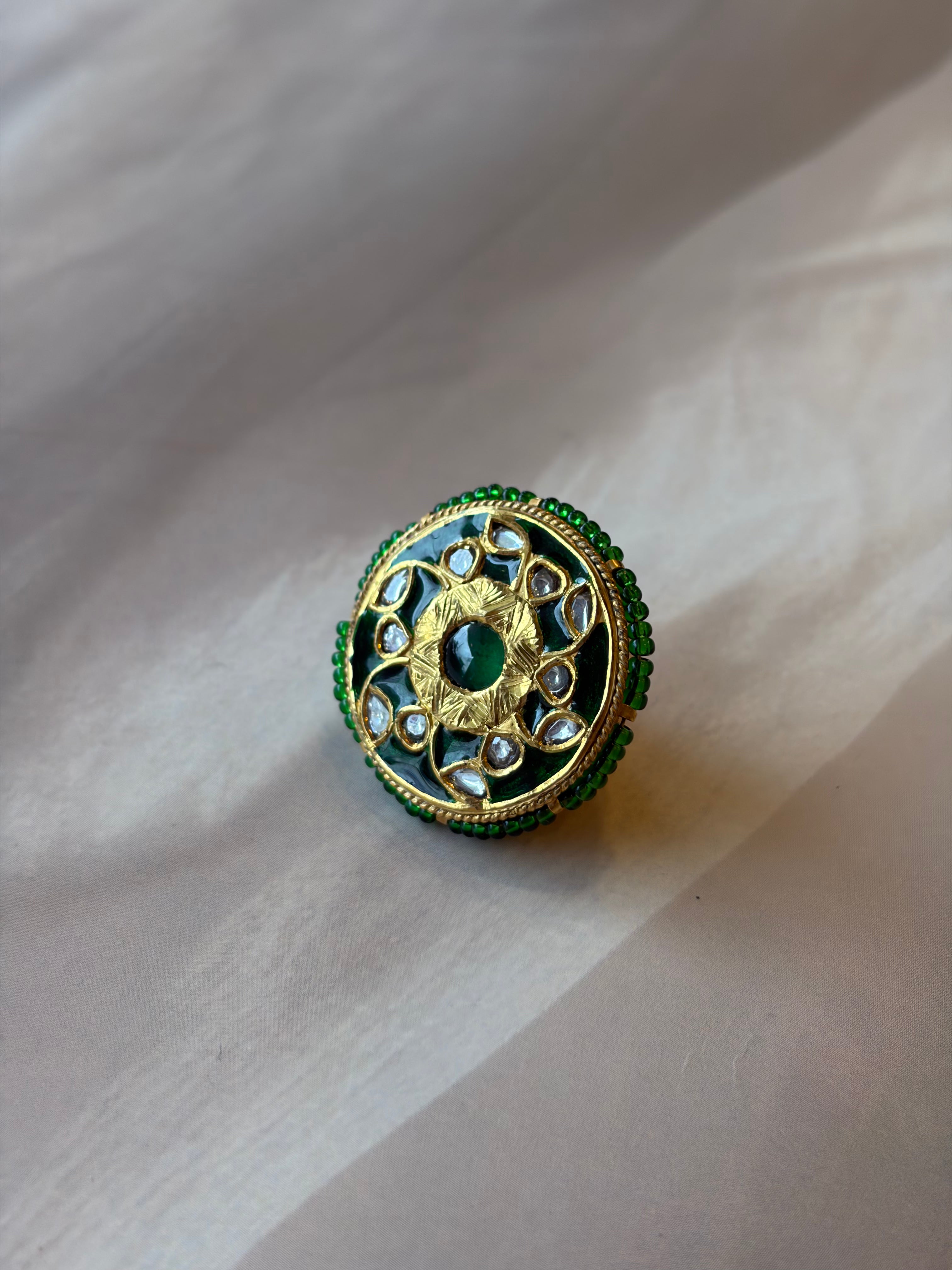 Green Meenakari Kundan Gold Plated Rakhadi