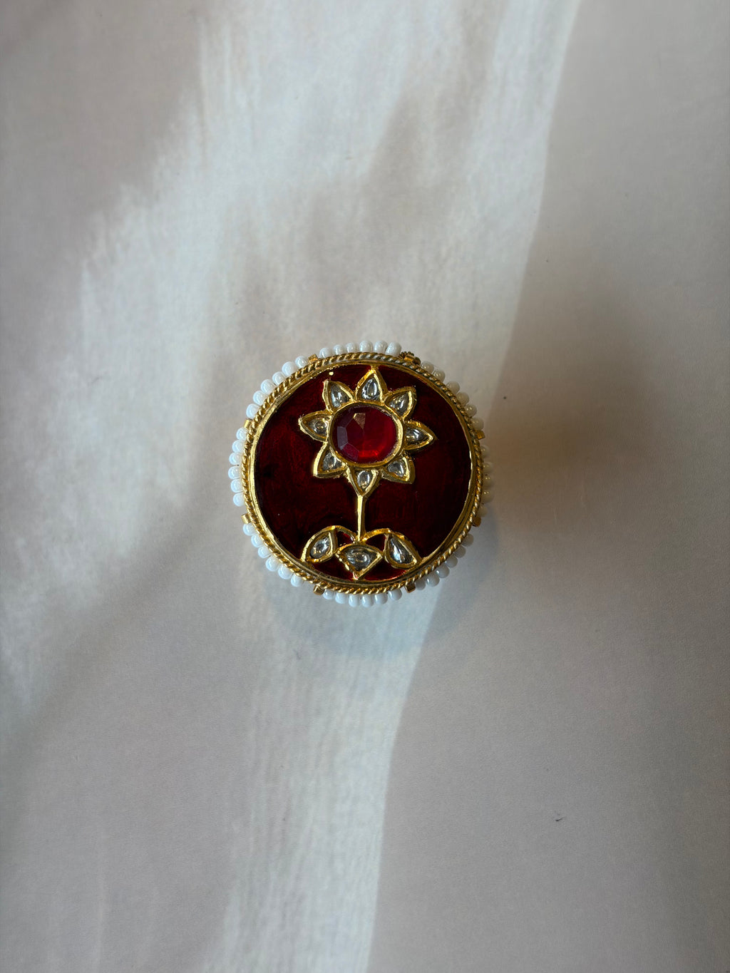 Red Floral Meenakari Gold Plated Rakhadi