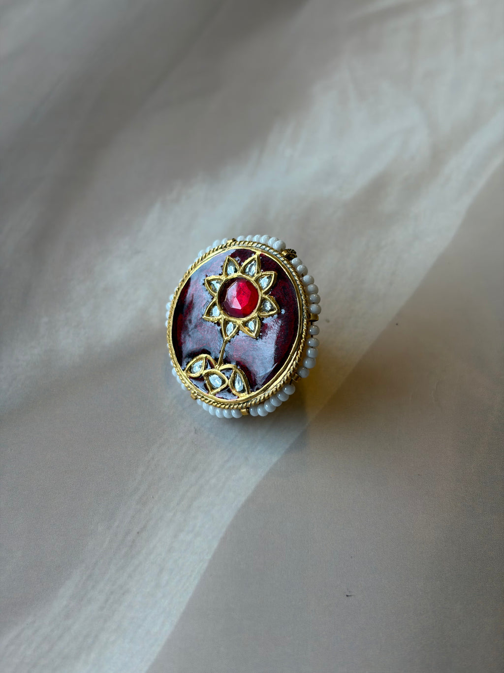 Red Floral Meenakari Gold Plated Rakhadi