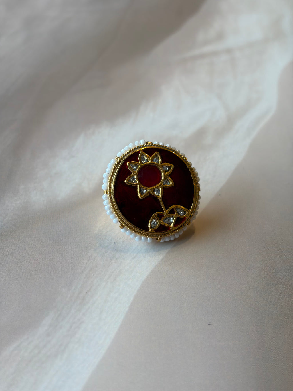 Red Floral Meenakari Gold Plated Rakhadi