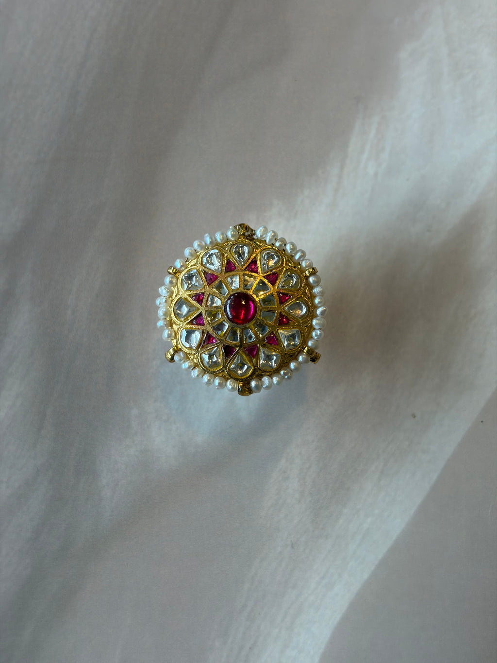 Red & White Stone Gold Plated Rakhadi