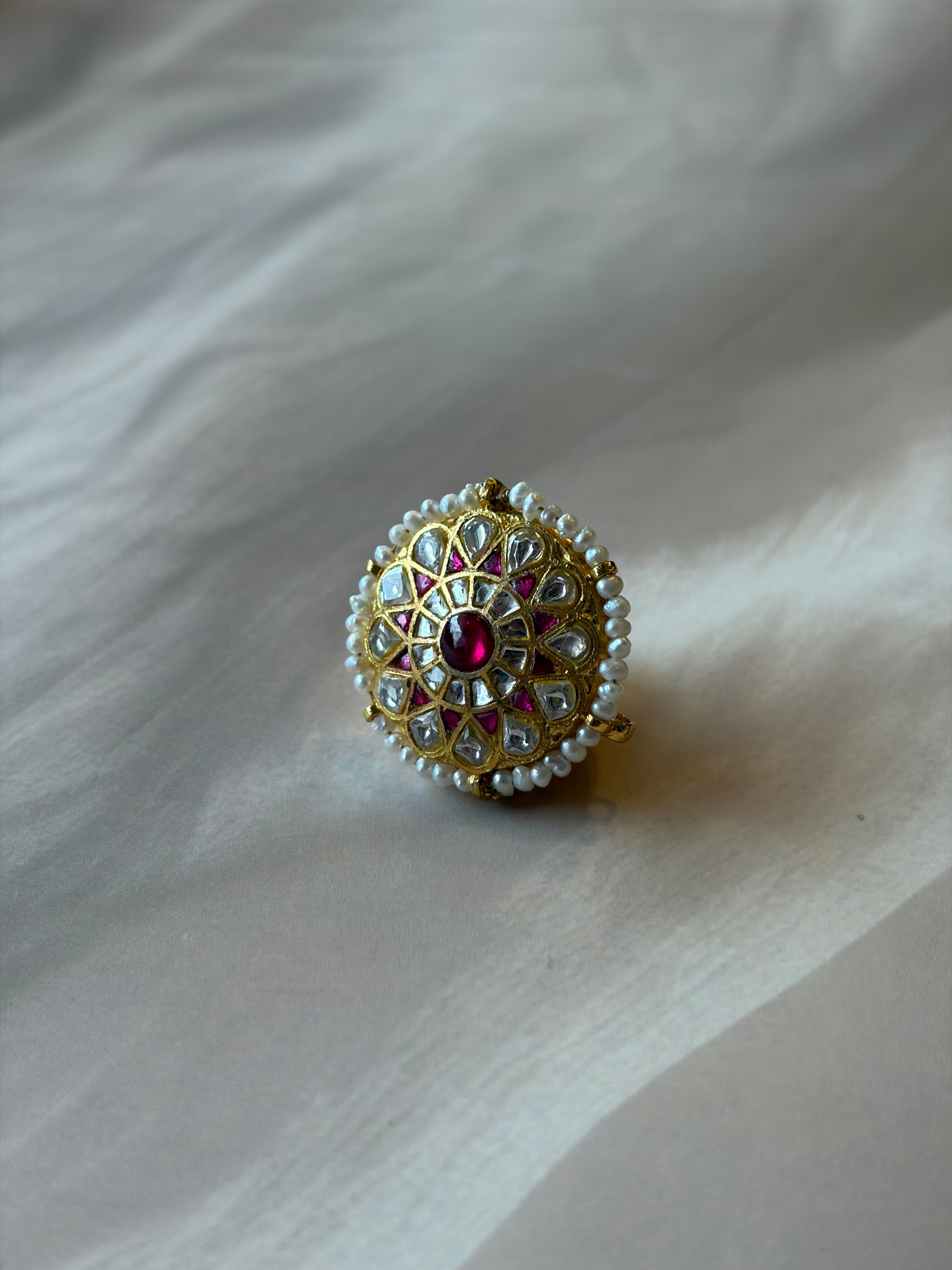 Red & White Stone Gold Plated Rakhadi