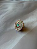 Green Centre Stone Red & White Gold Plated Rakhadi