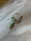 Two Peacock 925 Silver Blue, White & Green Stone Nath