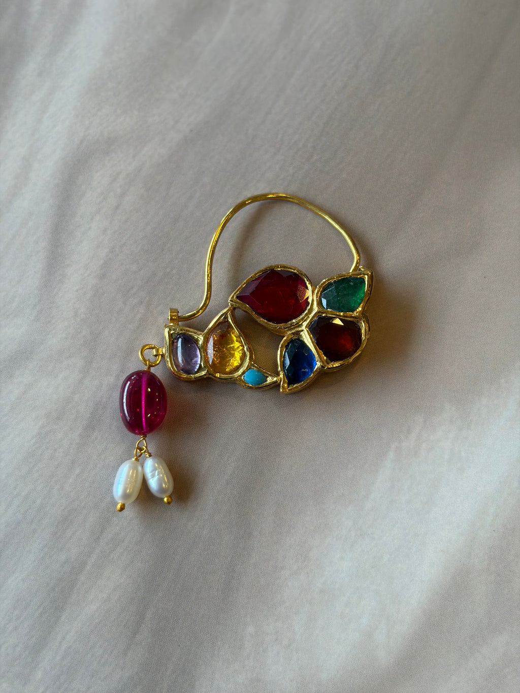 Multicolour Stone 925 Silver Gold Plated Nath