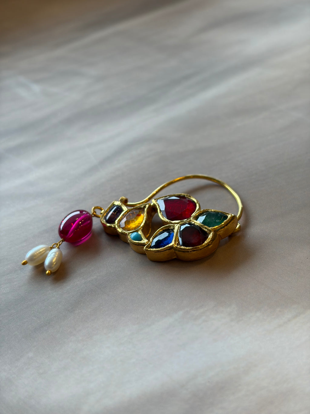 Multicolour Stone 925 Silver Gold Plated Nath