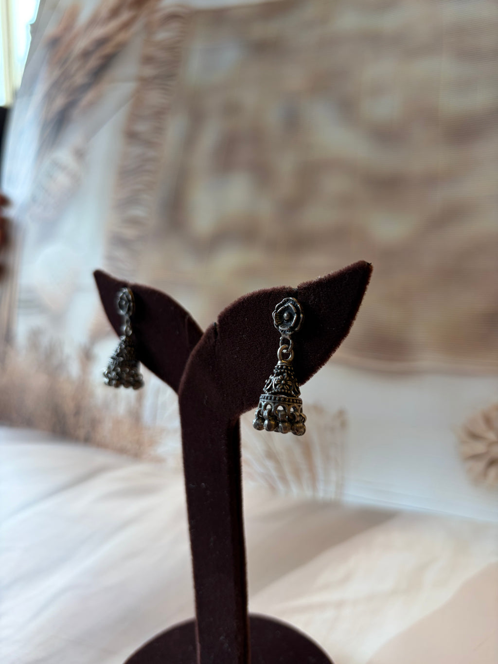 Floral Bell 925 Silver Oxidised Jhumka
