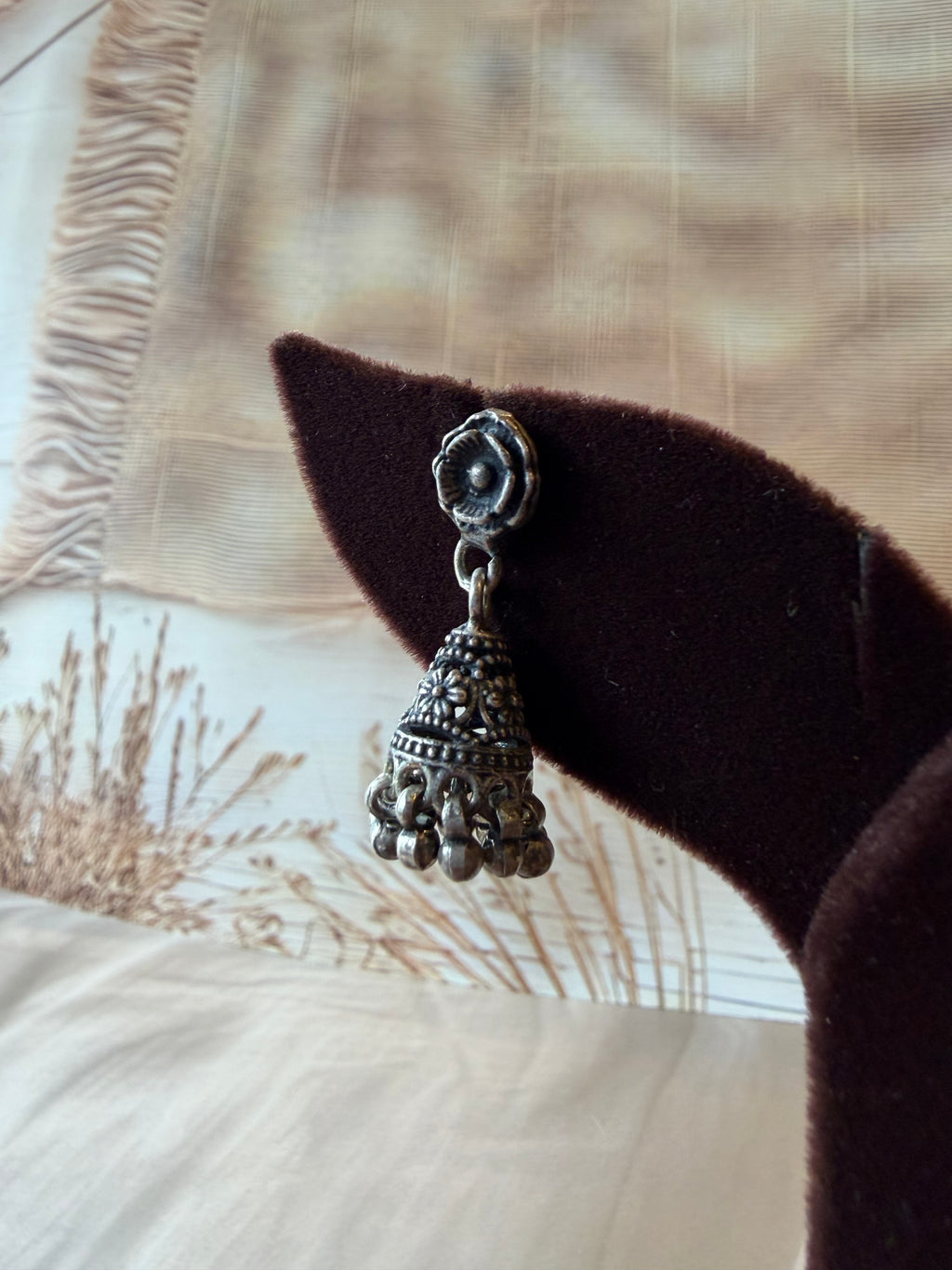 Floral Bell 925 Silver Oxidised Jhumka