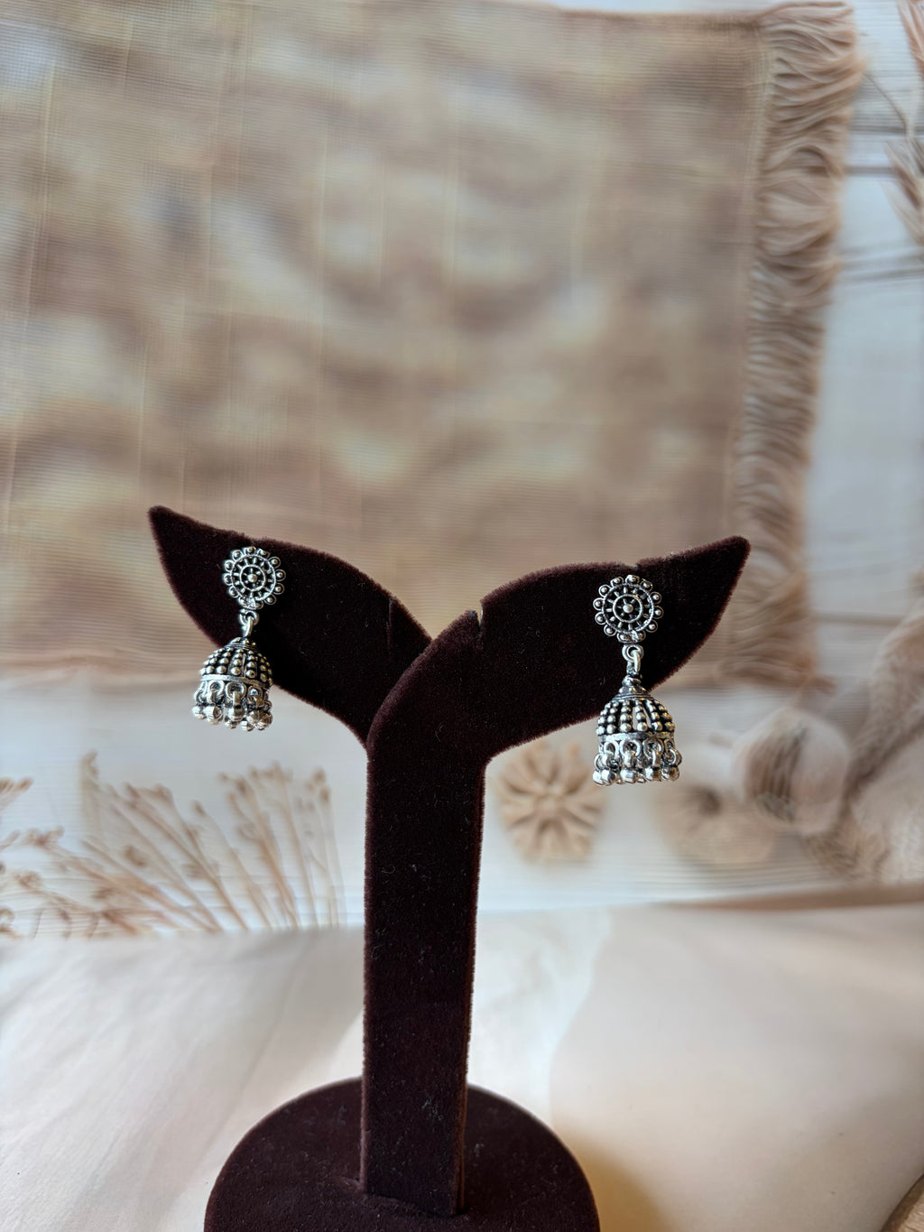 Floral Bell 925 Silver Oxidised Jhumka – Style 2