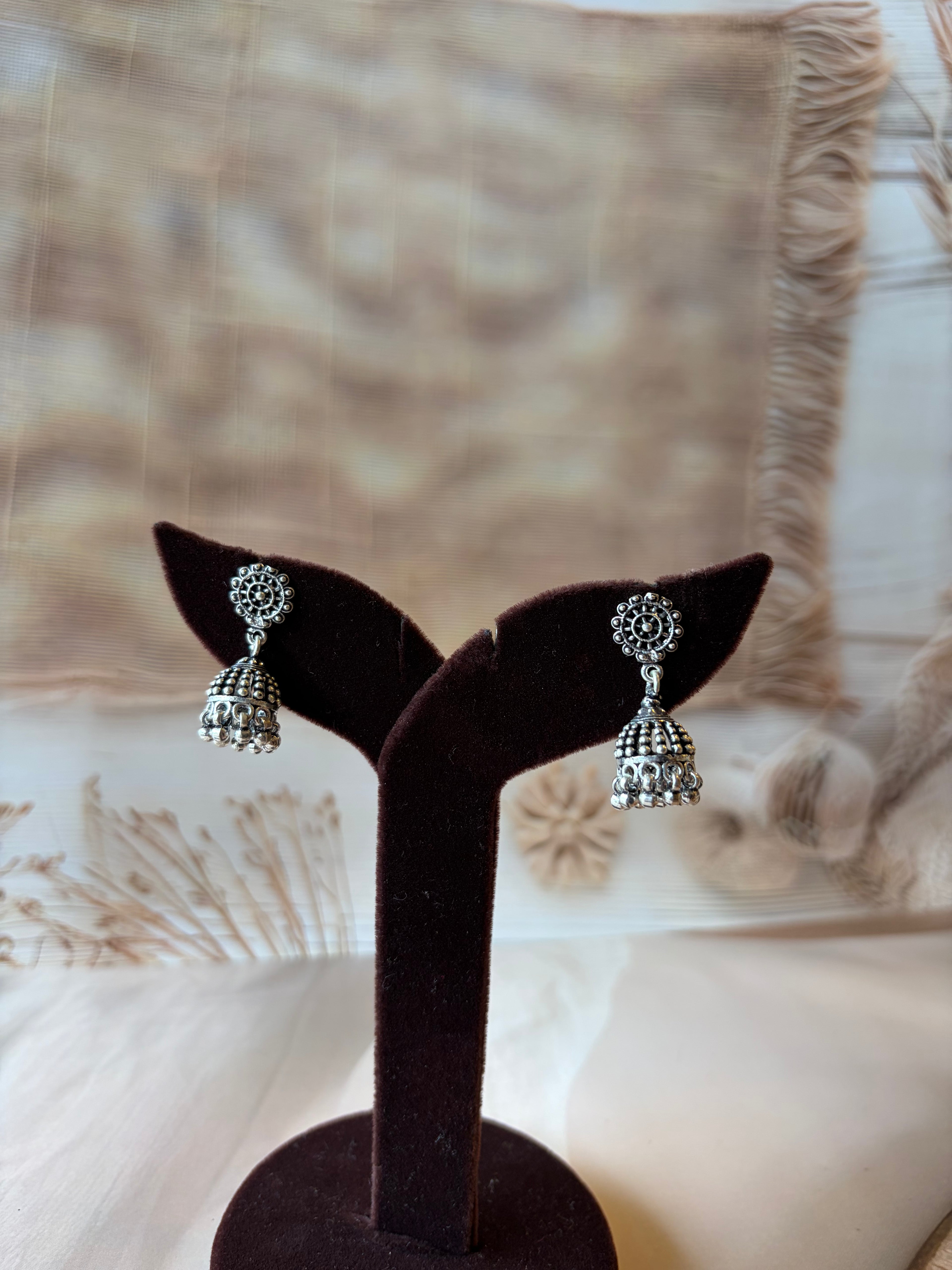 Floral Bell 925 Silver Oxidised Jhumka – Style 2