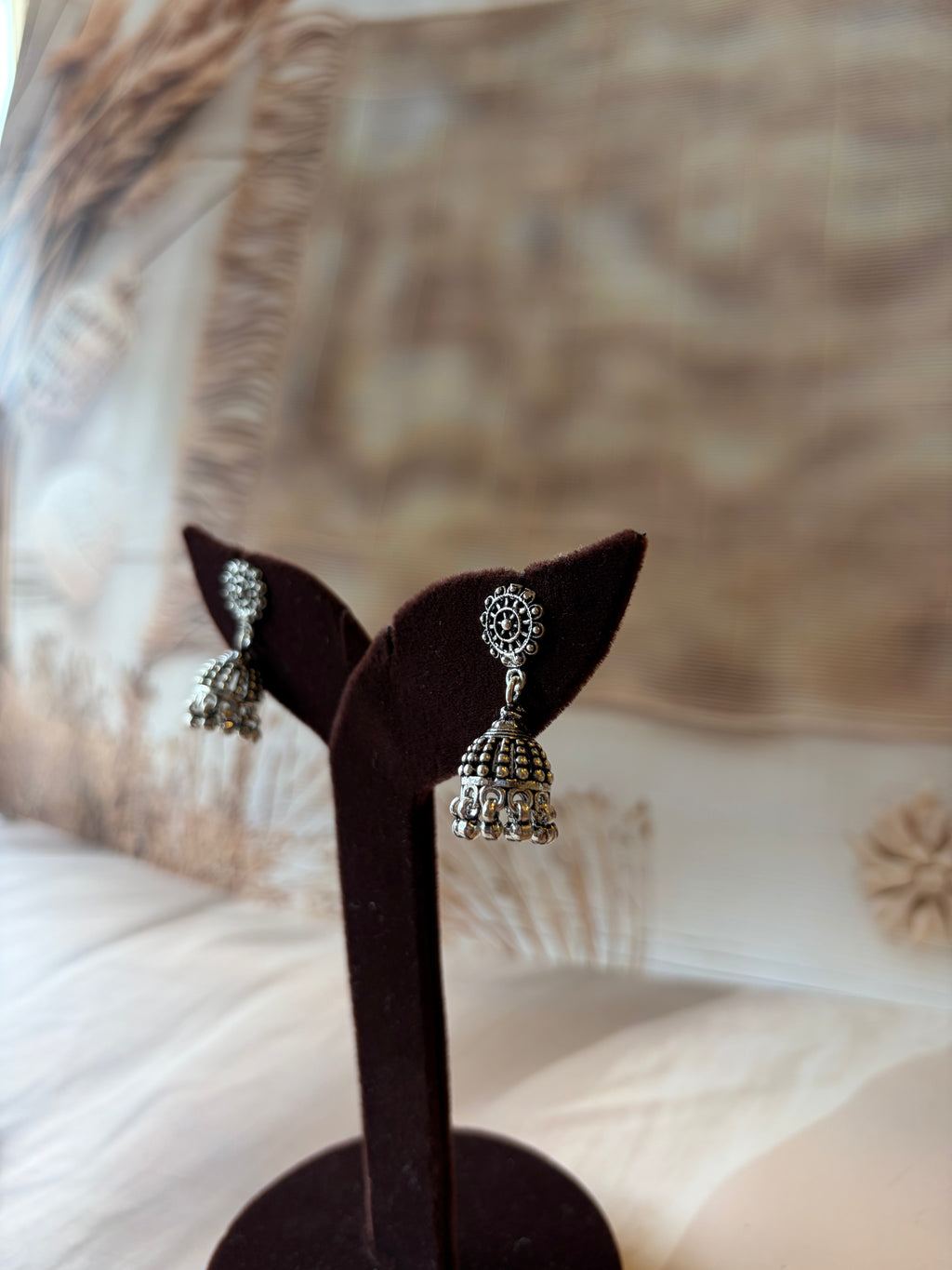 Floral Bell 925 Silver Oxidised Jhumka – Style 2