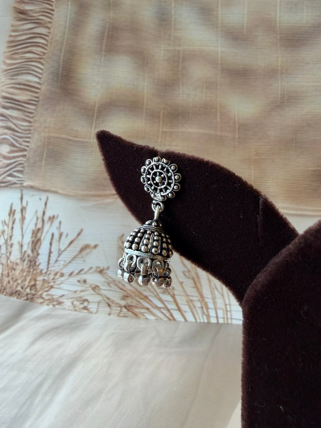 Floral Bell 925 Silver Oxidised Jhumka – Style 2
