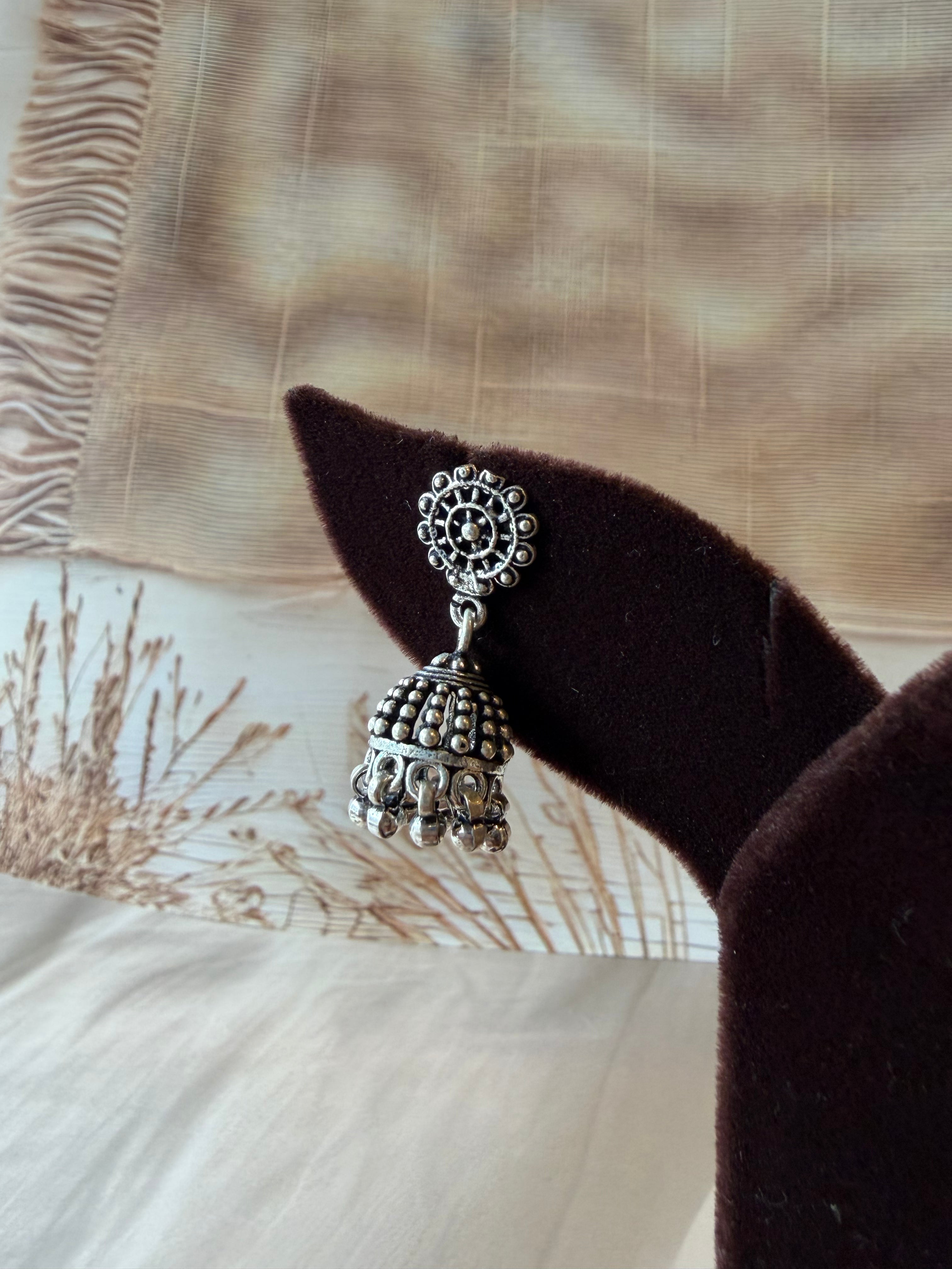 Floral Bell 925 Silver Oxidised Jhumka – Style 2