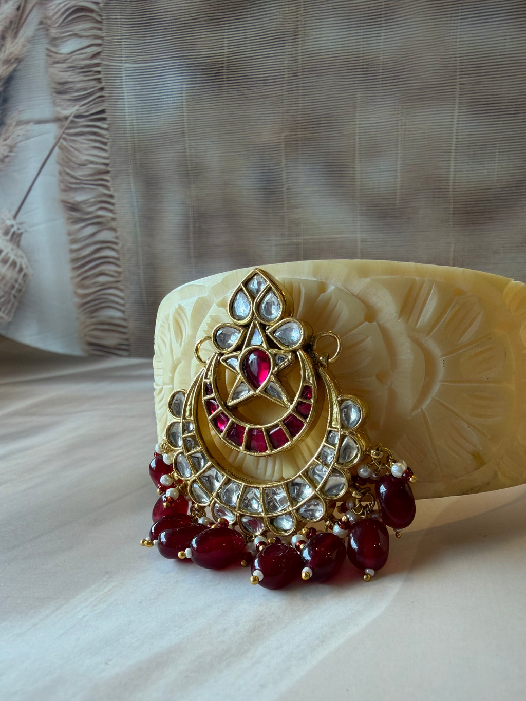 Star 925 Silver Gold Plated Baju with Red & White Stones