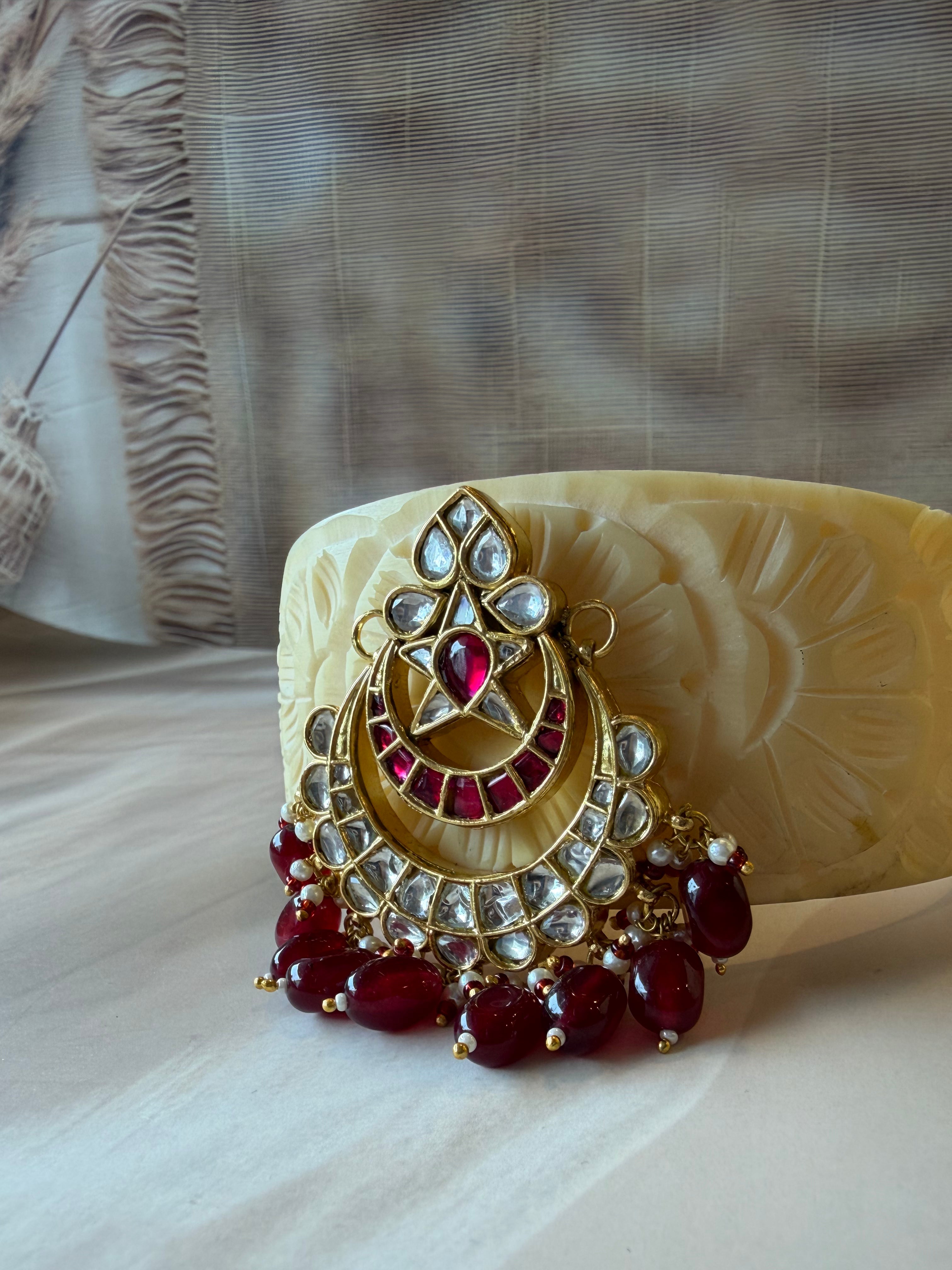 Star 925 Silver Gold Plated Baju with Red & White Stones