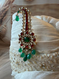 Green Red & White Stone 925 Silver Gold Plated Sarpech